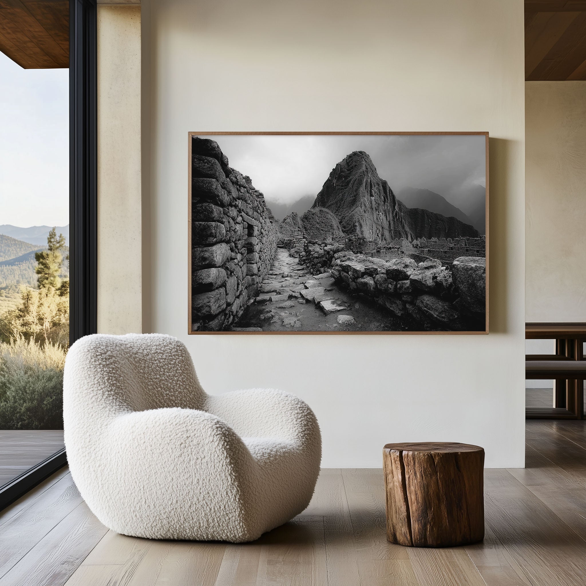 Machu Picchu Wall Art Print – Black and White Stone Path Photography
