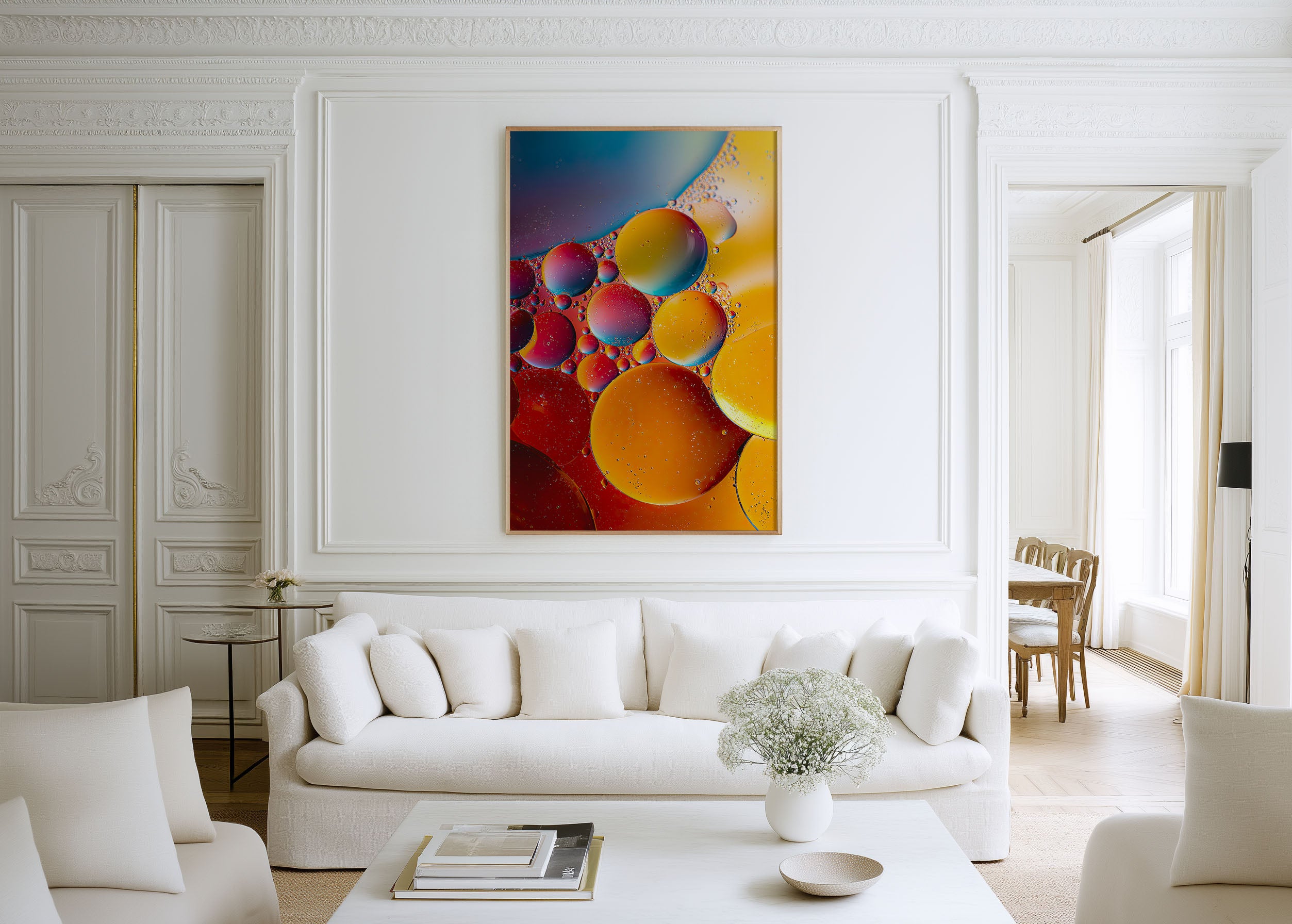 Macro Abstract Oil on Water Colourful Bubbles Wall Art Print | Bold Abstract Photography Poster | Modern Colourful Art Decor