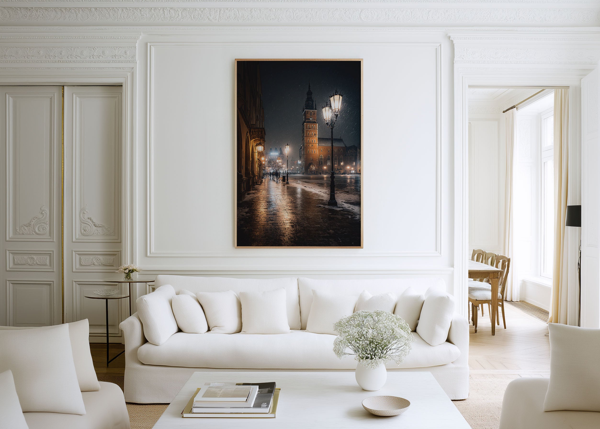 Kraków Main Market Square Winter Print | St Mary's Basilica Night Wall Art | Poland Travel Photography