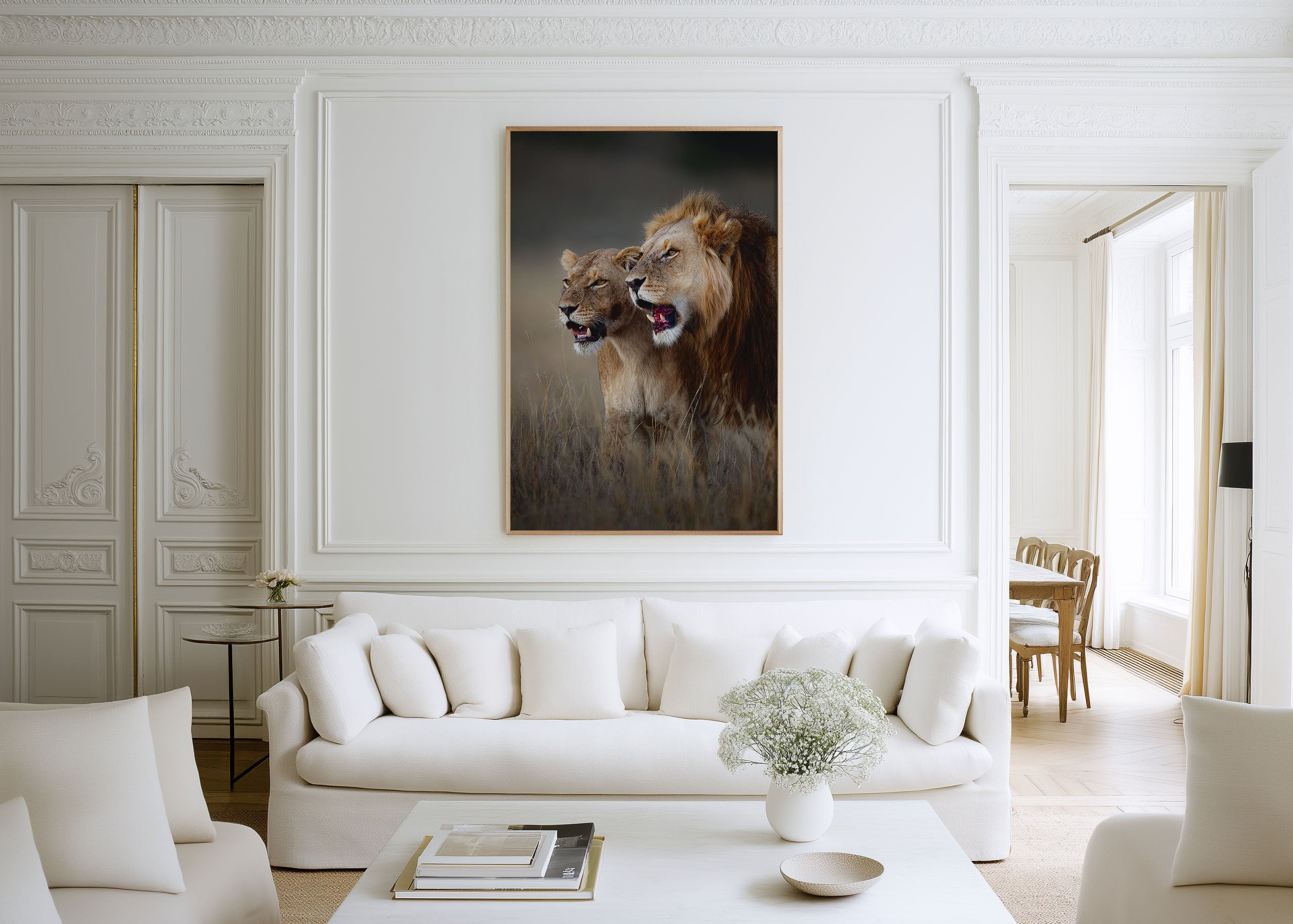 Majestic Lion Pair Wall Art – African Safari Canvas Print, Powerful Wildlife Decor