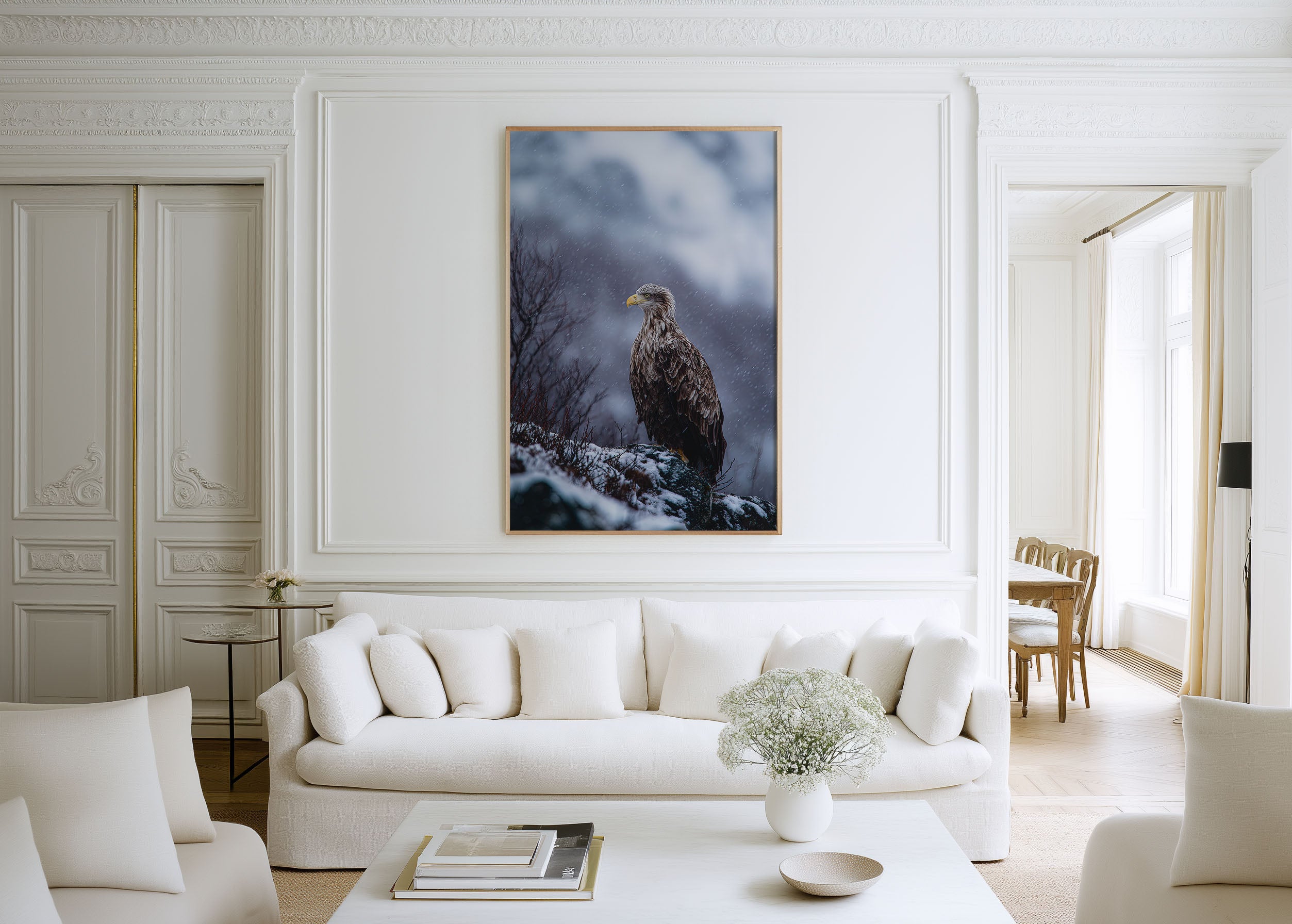 Majestic Sea Eagle Wall Art – Winter Wildlife Canvas Print, Snow Mountain Nature Decor