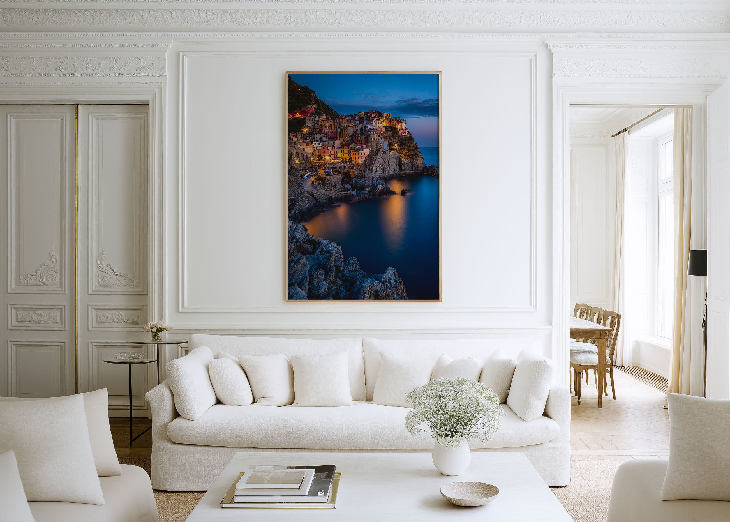Manarola Cinque Terre Blue Hour Wall Art Print | Italy Coastal Village Photography | Ligurian Sea Cliffside Town Poster