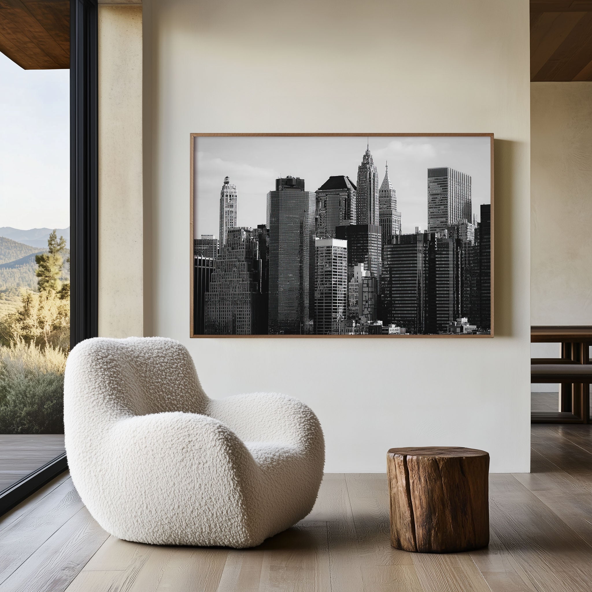 Manhattan Skyline Black & White Wall Art Print