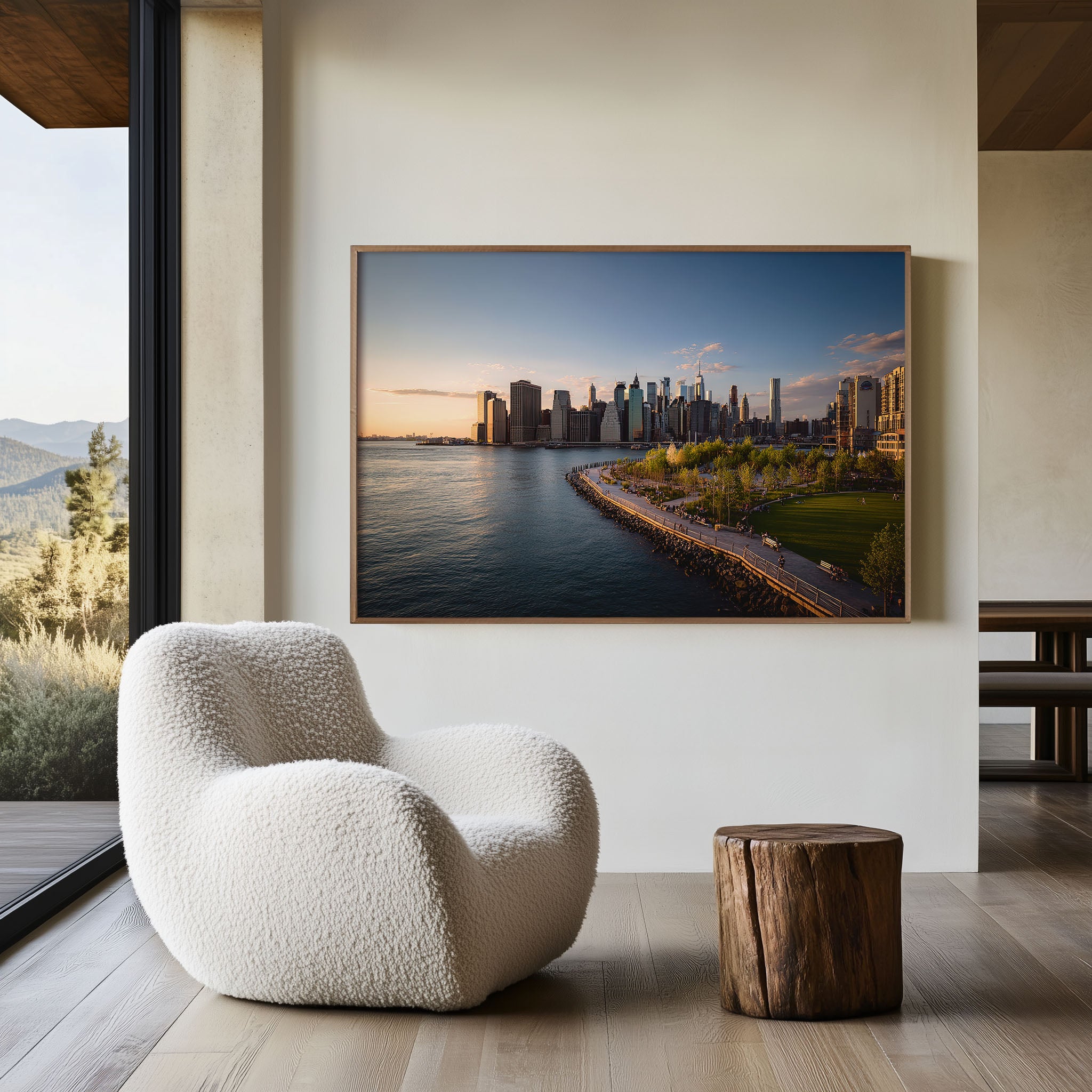 Manhattan Skyline Wall Art Print | New York Golden Hour Cityscape Decor