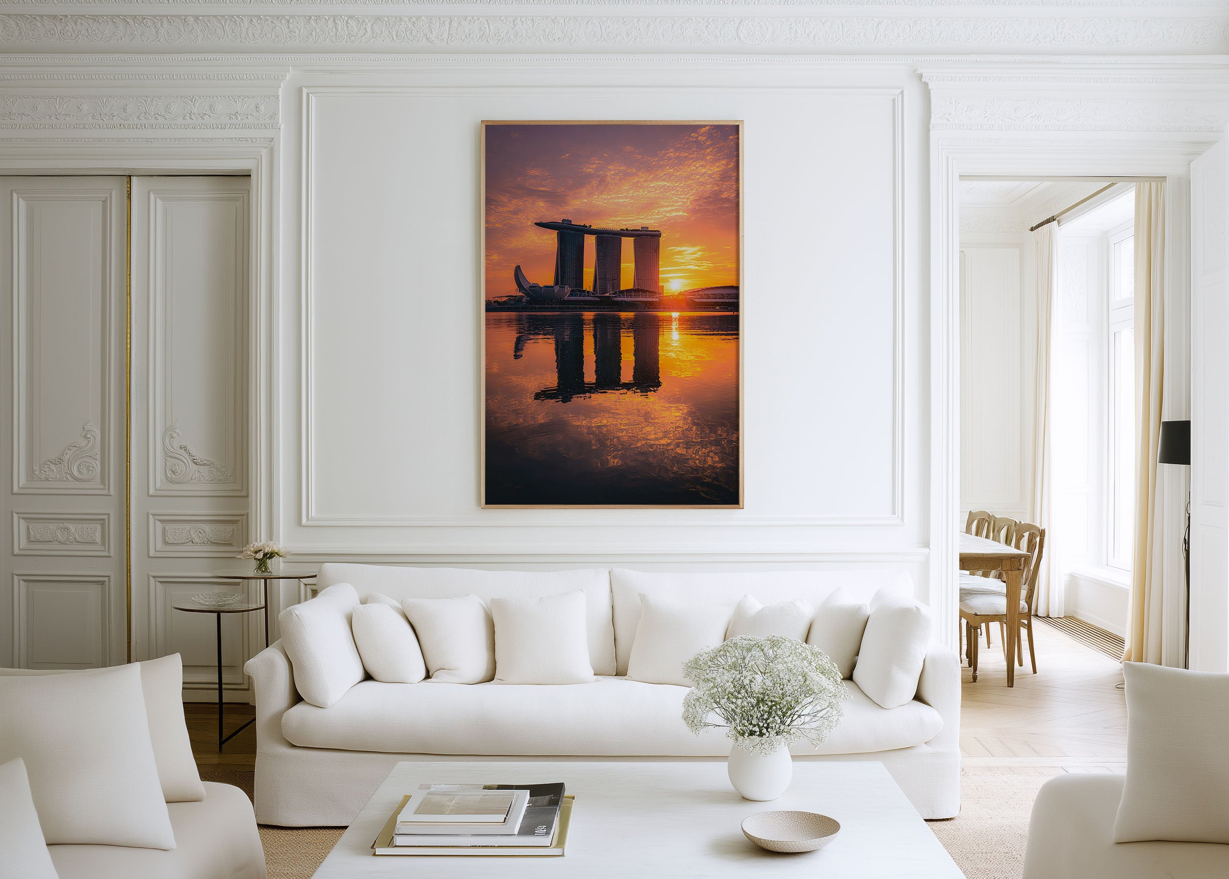 Marina Bay Sands Singapore Sunrise Golden Reflection Wall Art Print | Singapore City Photography Poster | Iconic Architecture Travel Decor