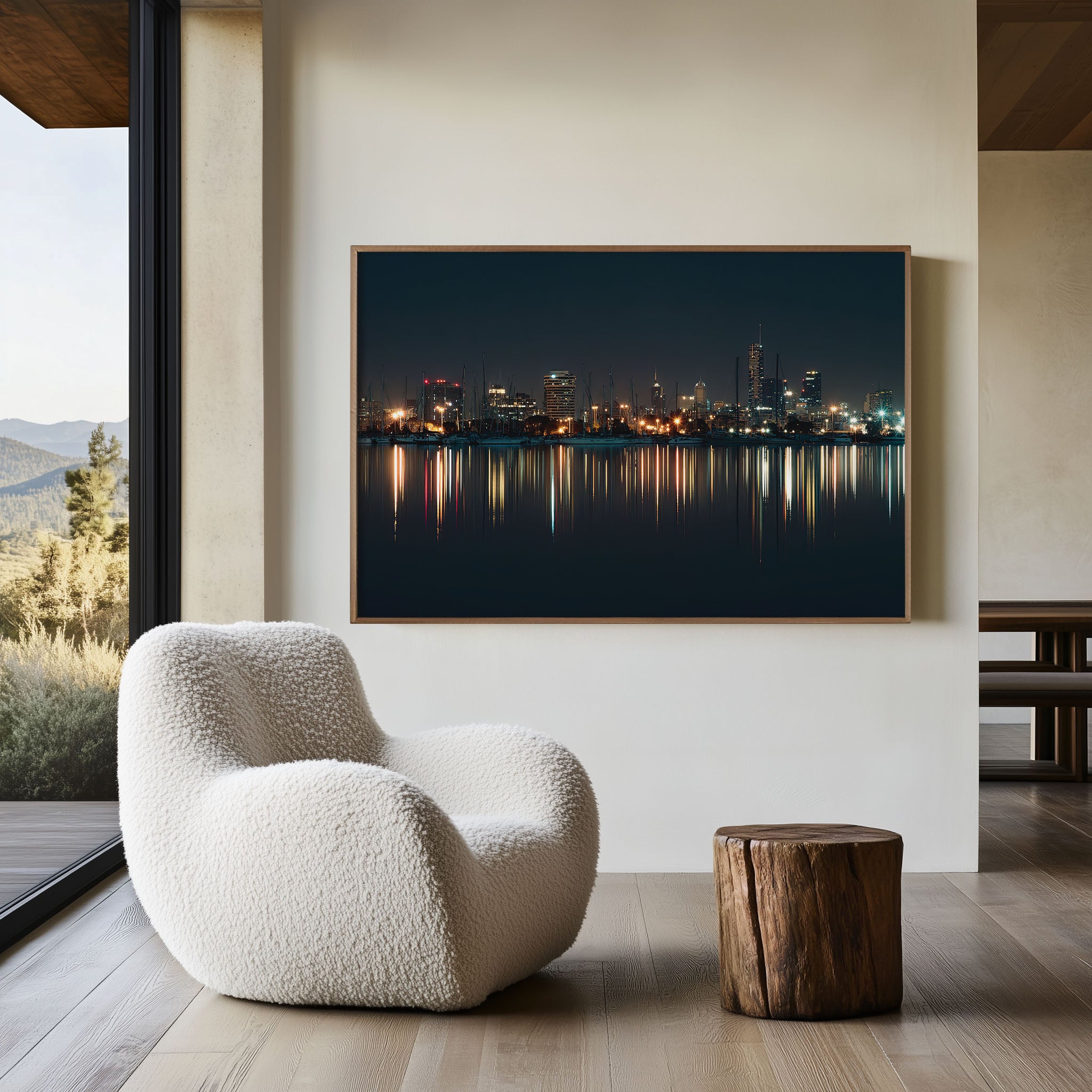 Melbourne Skyline Night Wall Art Print | Australia City Reflection