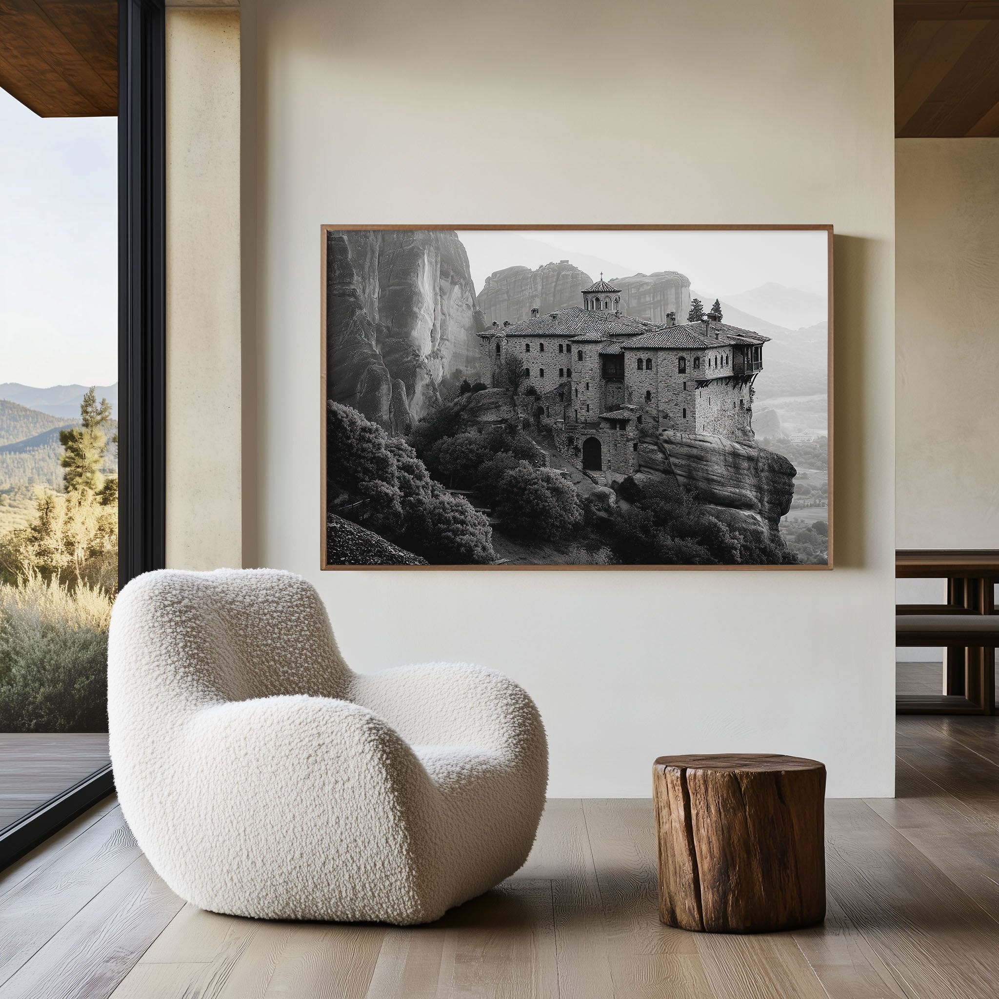 Meteora Greece Black & White Wall Art Print