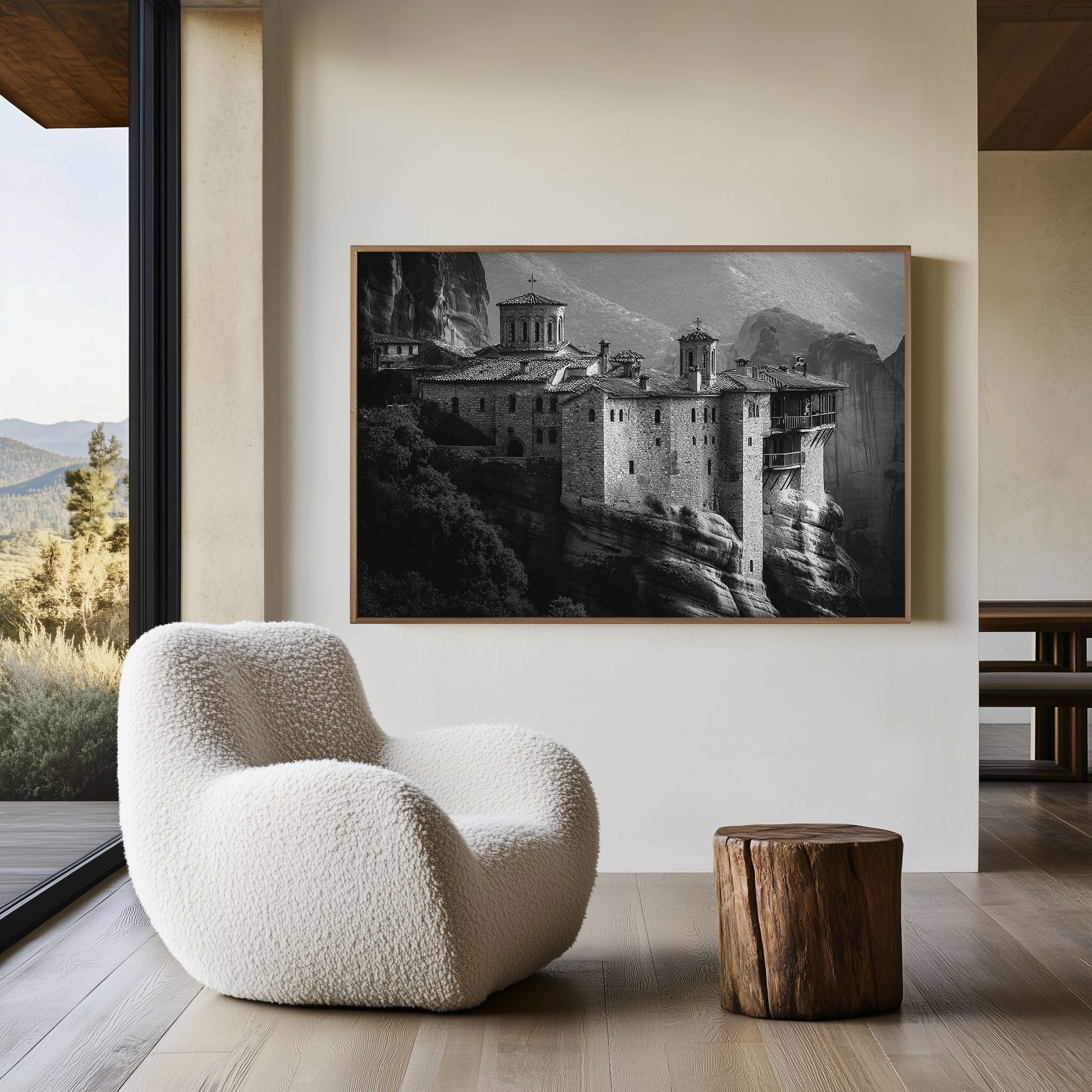 Meteora Greece Black & White Canvas Wall Art Print