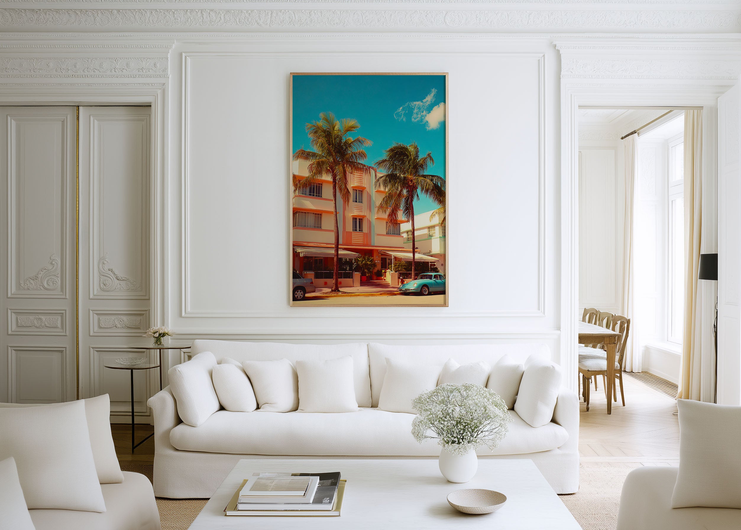 Miami Beach Retro Vibes | Art Deco Hotel Vintage Car Wall Art Print