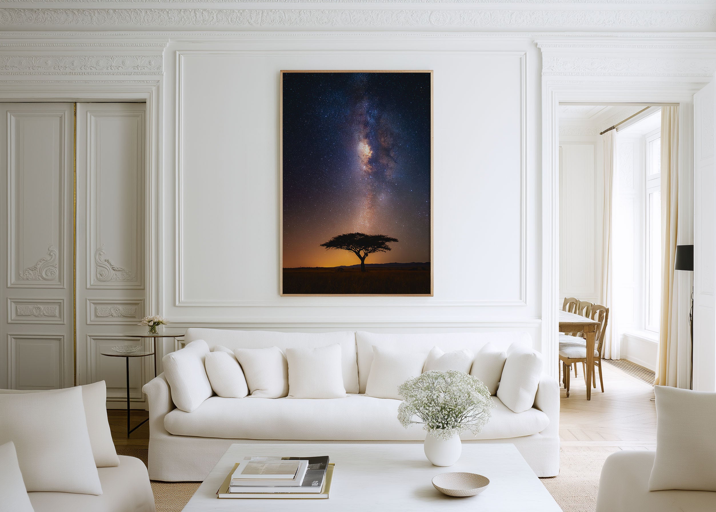 Milky Way Tree Wall Art Print | African Savanna Night Sky Canvas Decor