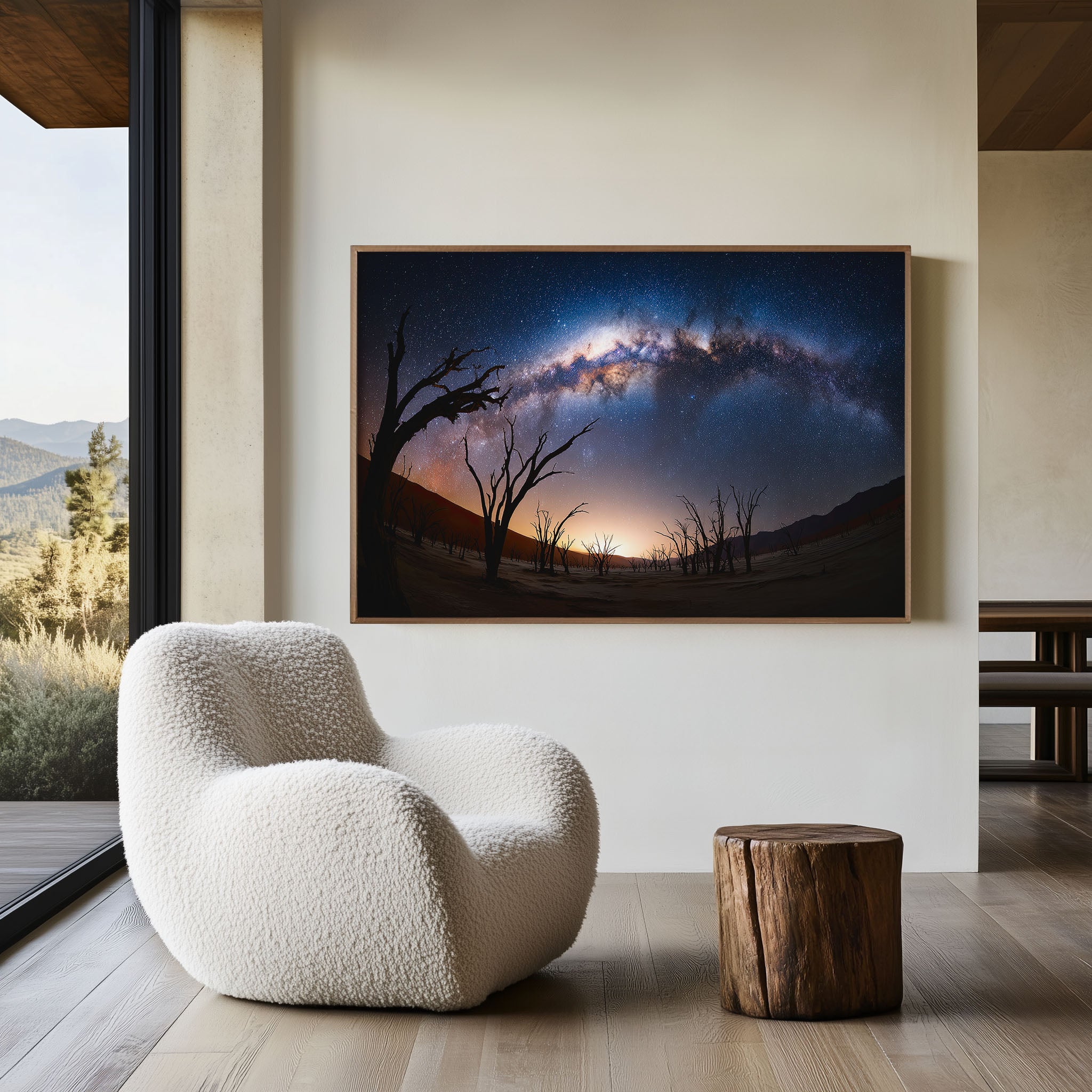Milky Way Arch Over Desert Ghost Trees Wall Art – Night Sky Landscape