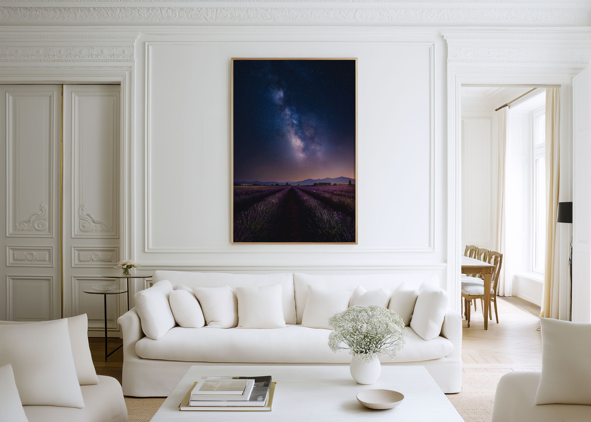 Milky Way Lavender Field Wall Art Print | Provence France Night Sky Photography | Galaxy Stars Landscape Poster