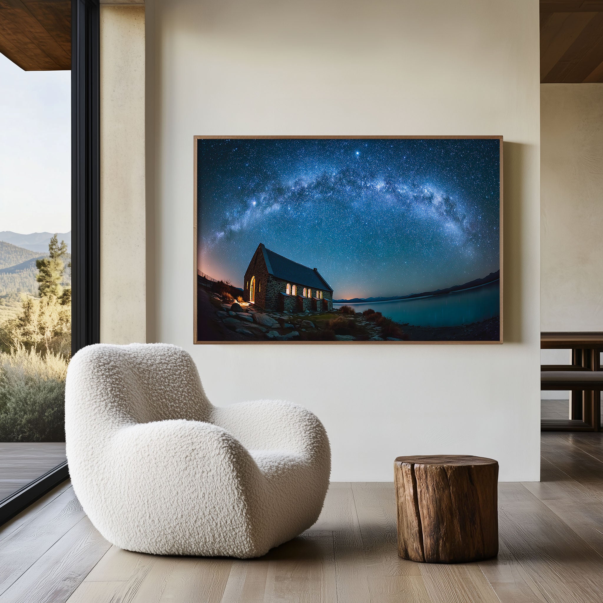 Milky Way Over Mountain Lake Church Wall Art – Night Sky Landscape Print