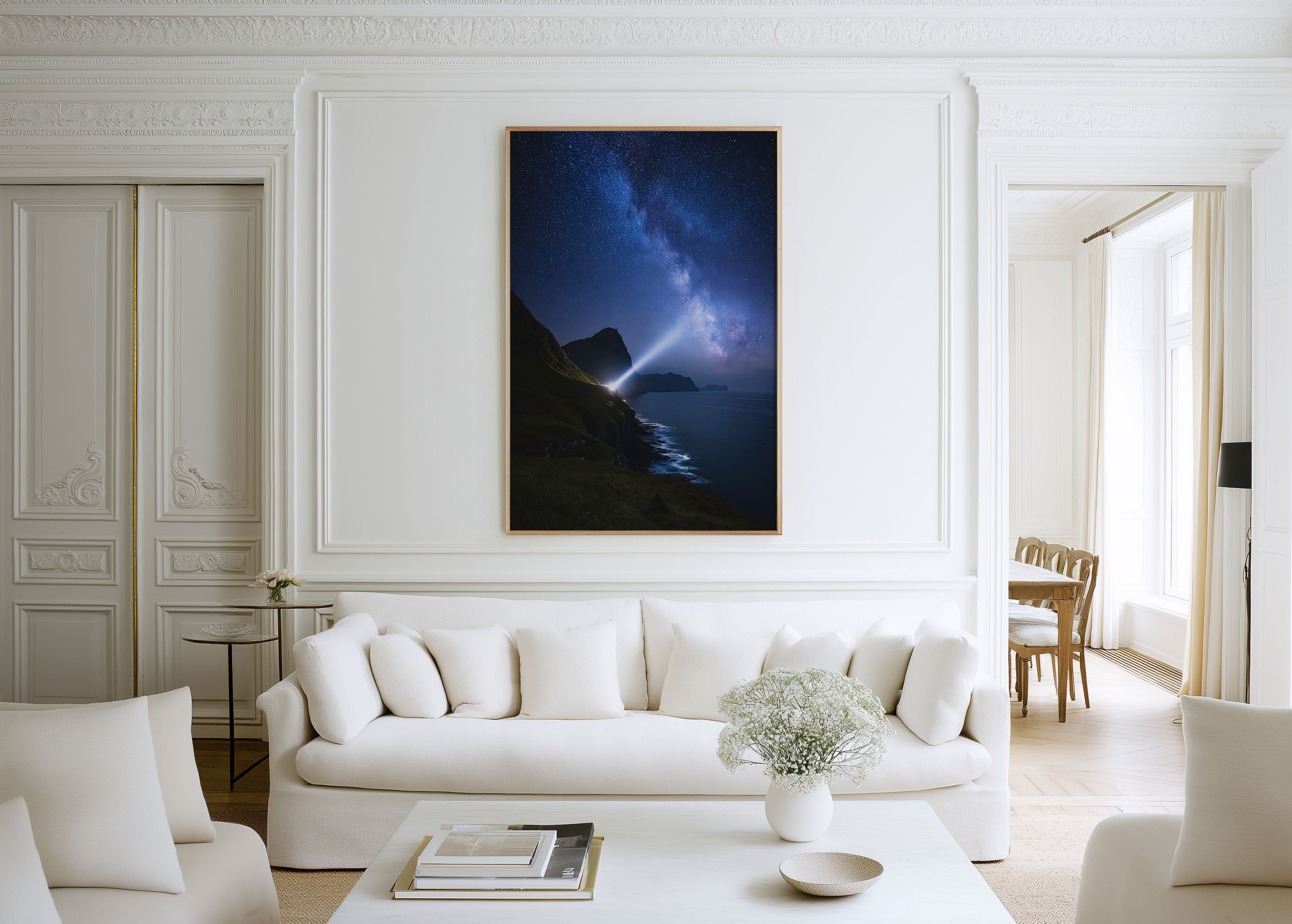 Milky Way Ocean Cliff Wall Art Print | Coastal Night Sky Canvas