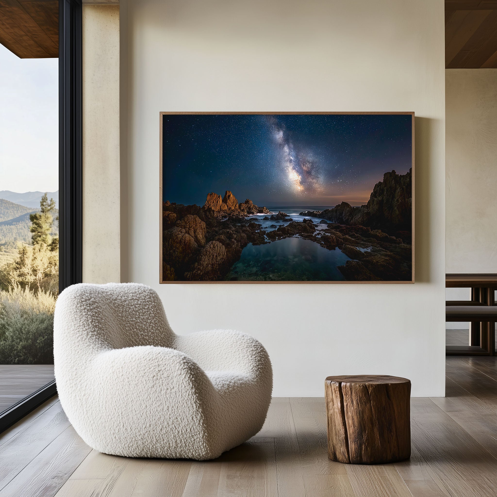 Milky Way Over Rocky Coast Wall Art – Ocean Galaxy Night Sky Landscape