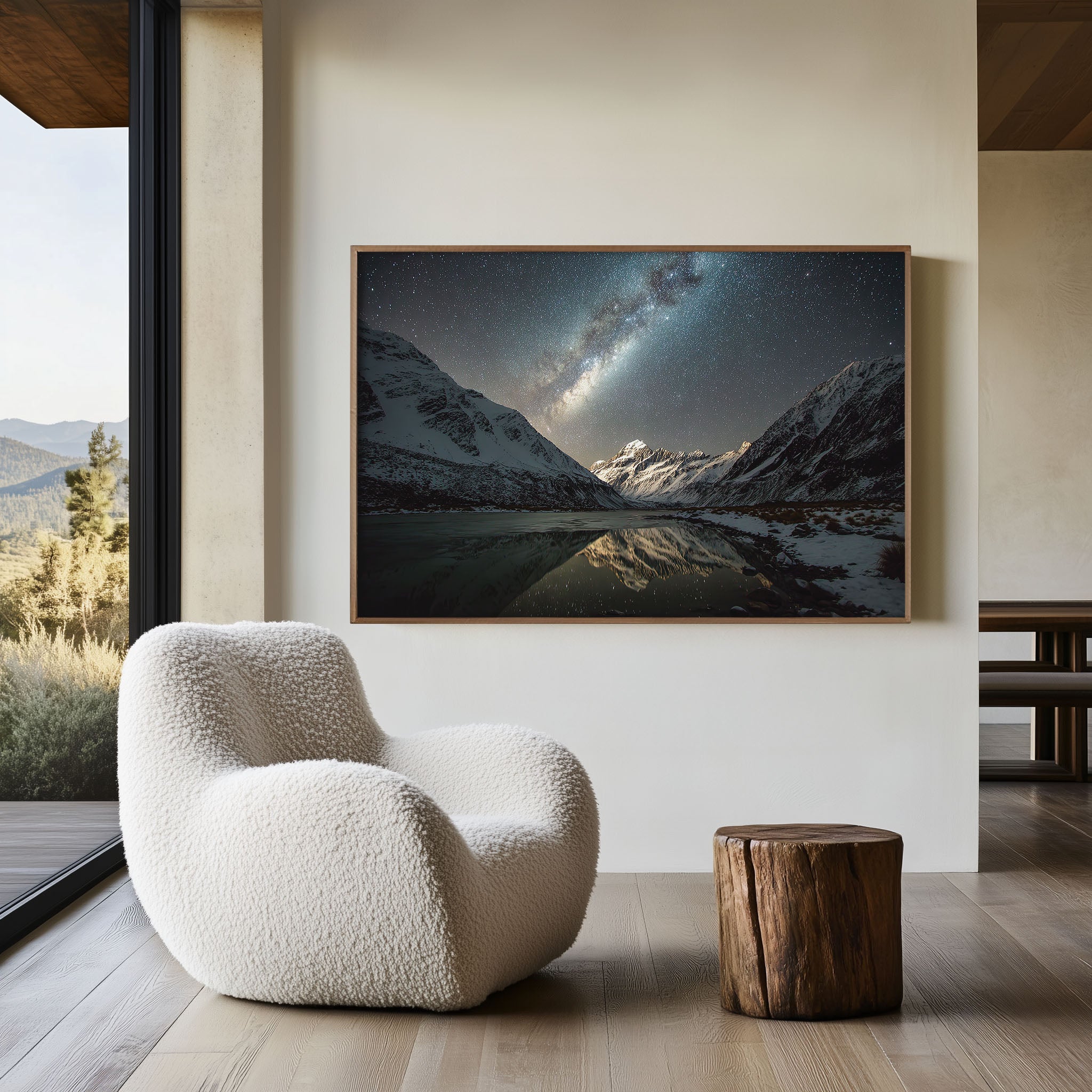 Milky Way Over Snowy Mountains Wall Art – Alpine Night Sky Reflection Landscape