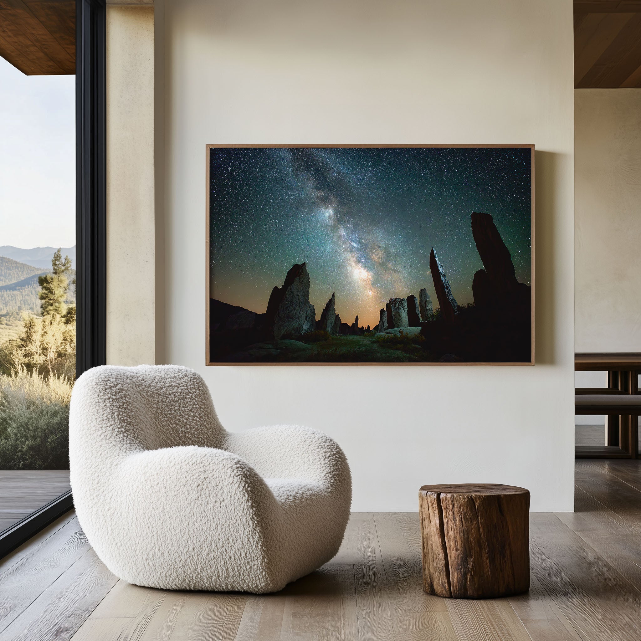 Milky Way Over Stone Pillars Wall Art – Night Sky Landscape Print