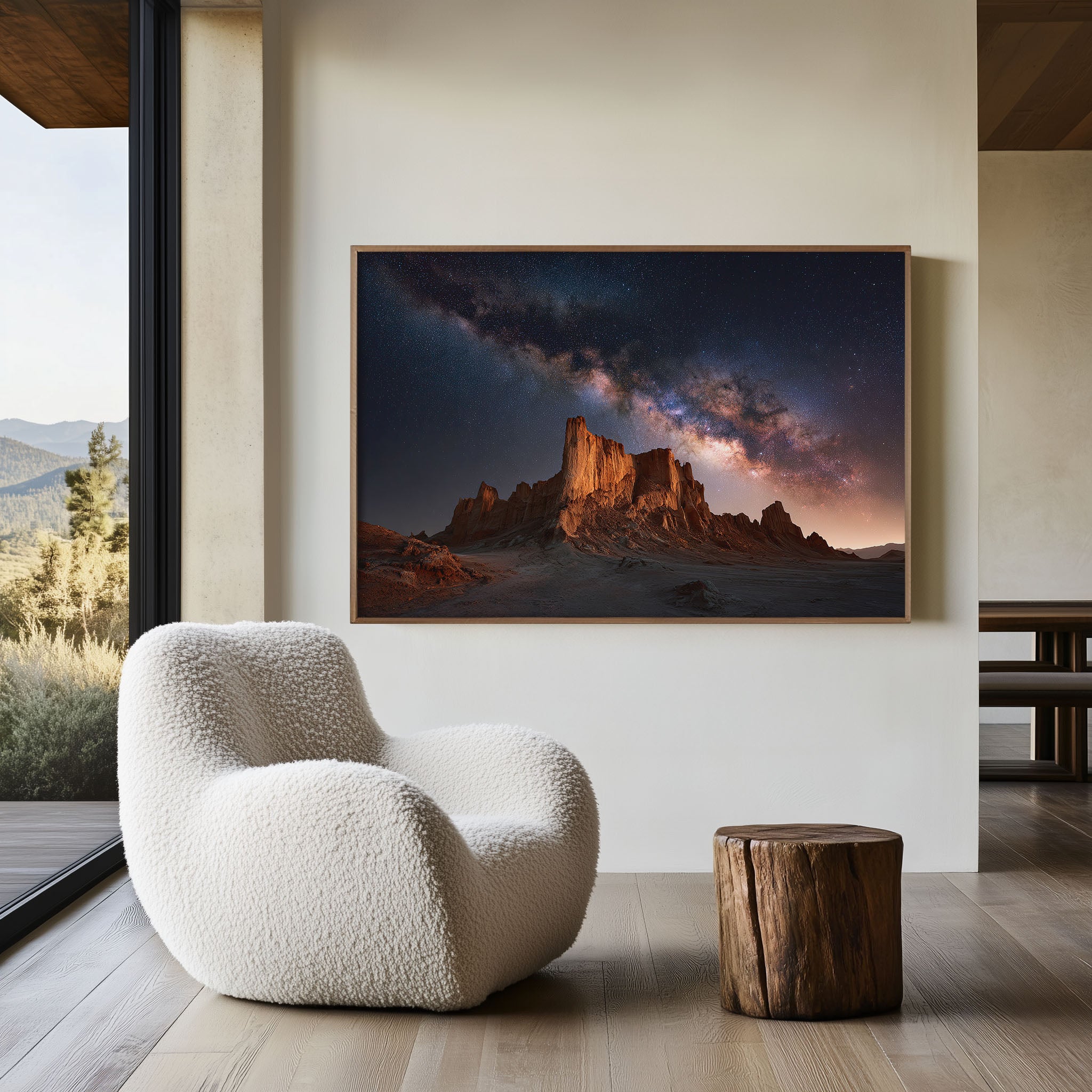 Milky Way Over Red Desert Citadel Wall Art – Cosmic Canyon Landscape