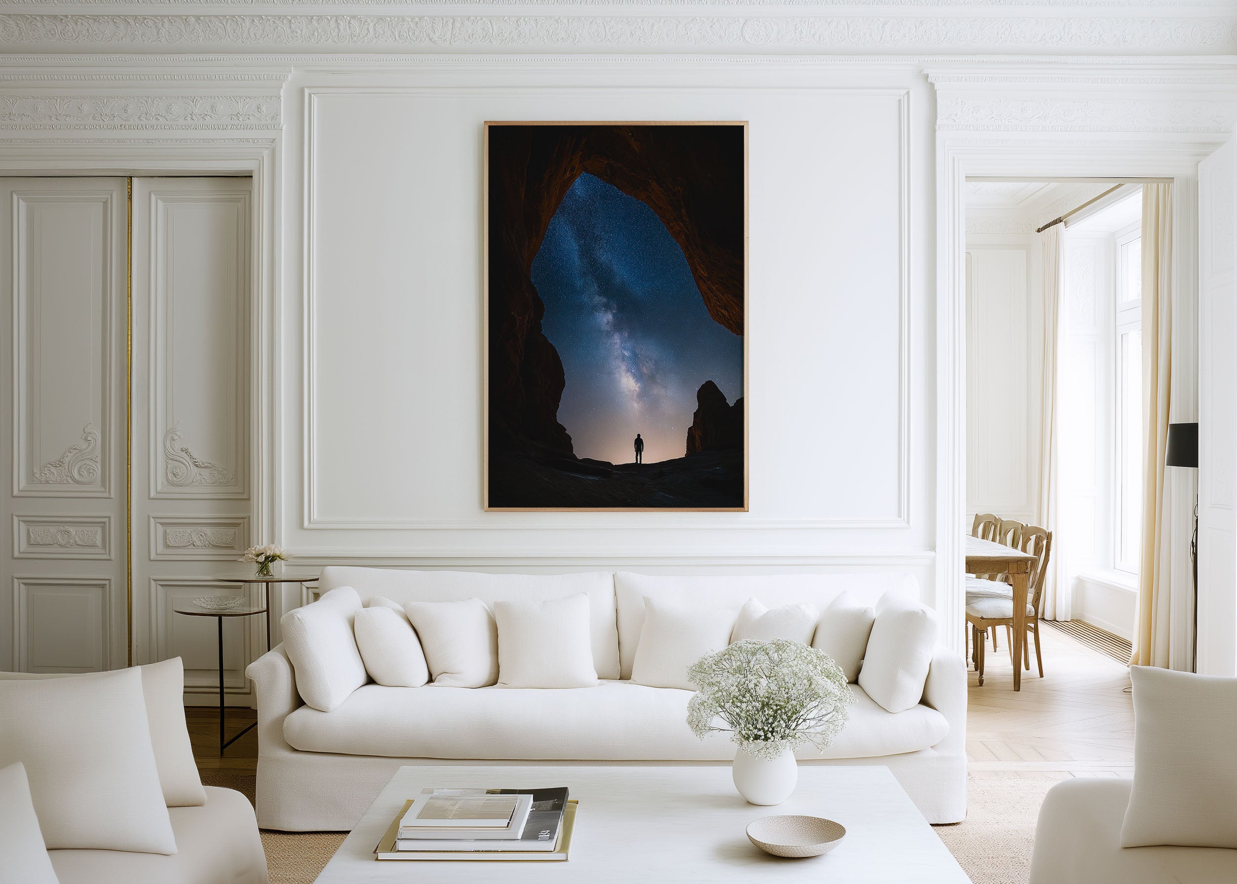 Milky Way Rock Arch Silhouette Wall Art Print | Night Sky Star Gazing Photography | Galaxy Cave Figure Poster
