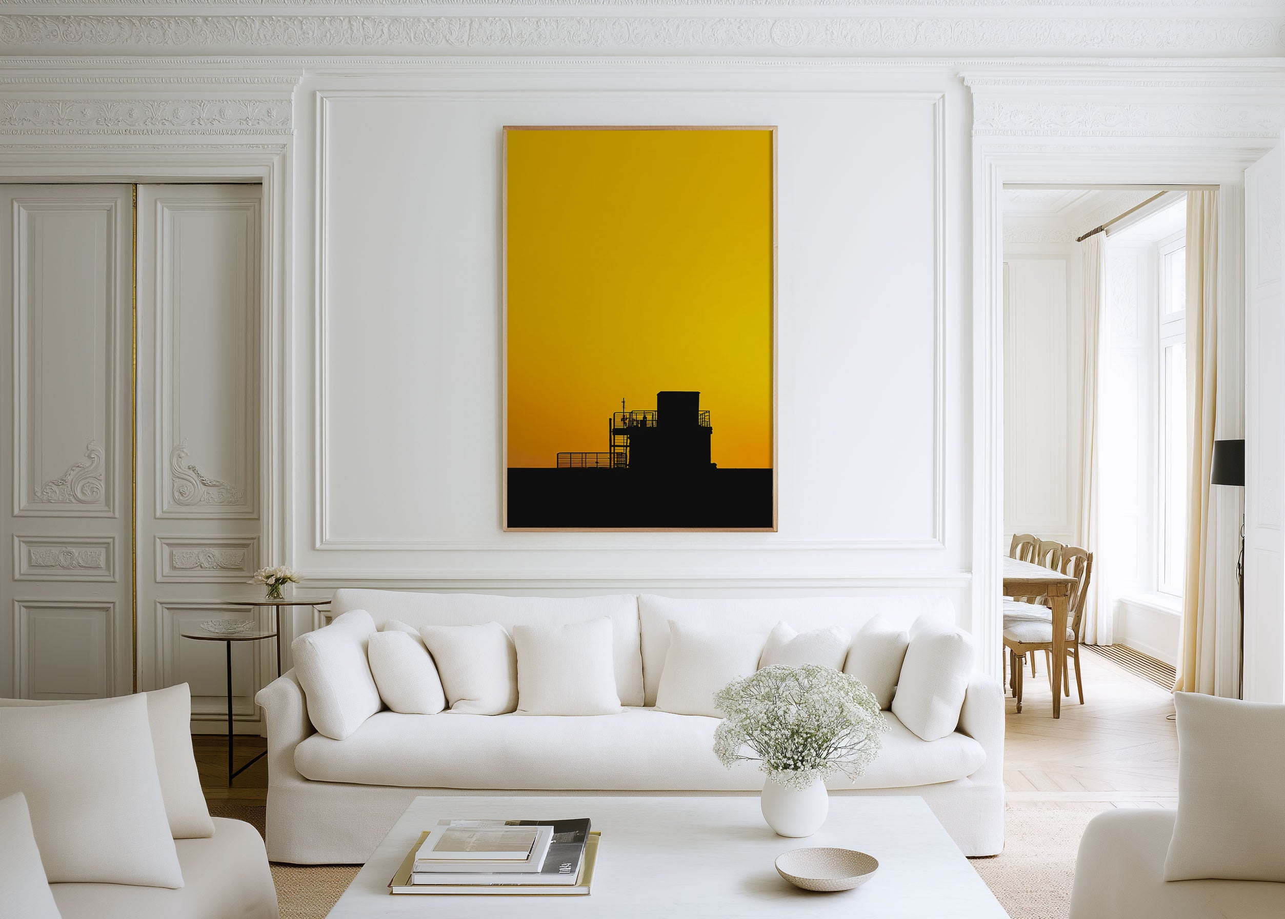 Golden Sunset Silhouette | Minimalist Industrial Wall Art Print