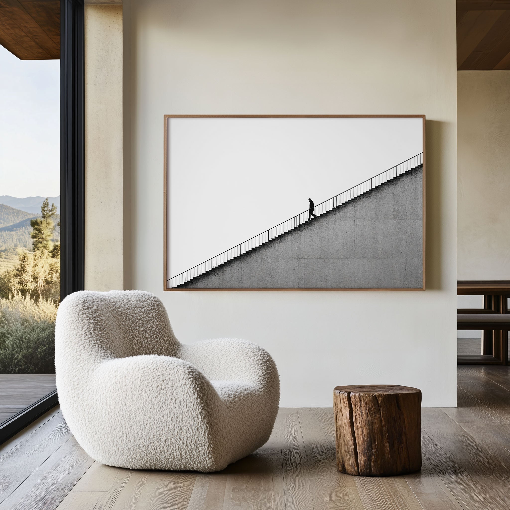 Minimalist Staircase Figure Print | Black and White Architecture Wall Art | Concrete Steps Photography