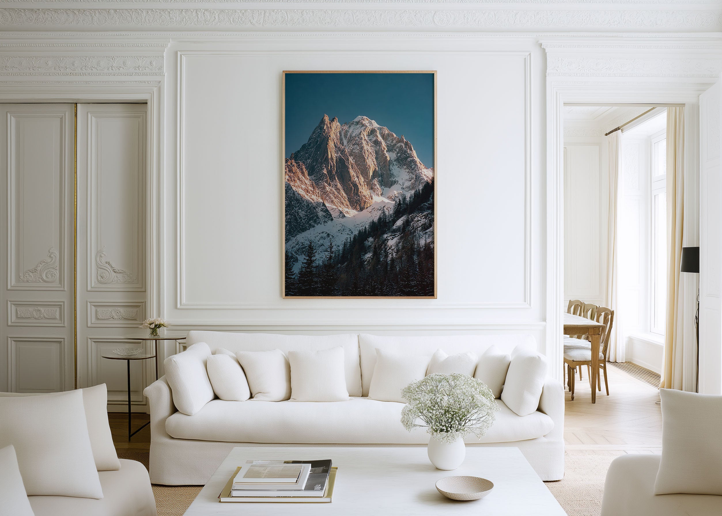 Mont Blanc Massif Wall Art Print | French Alps Alpenglow Mountain Photography | Chamonix Winter Landscape Poster | Alpine Home Decor