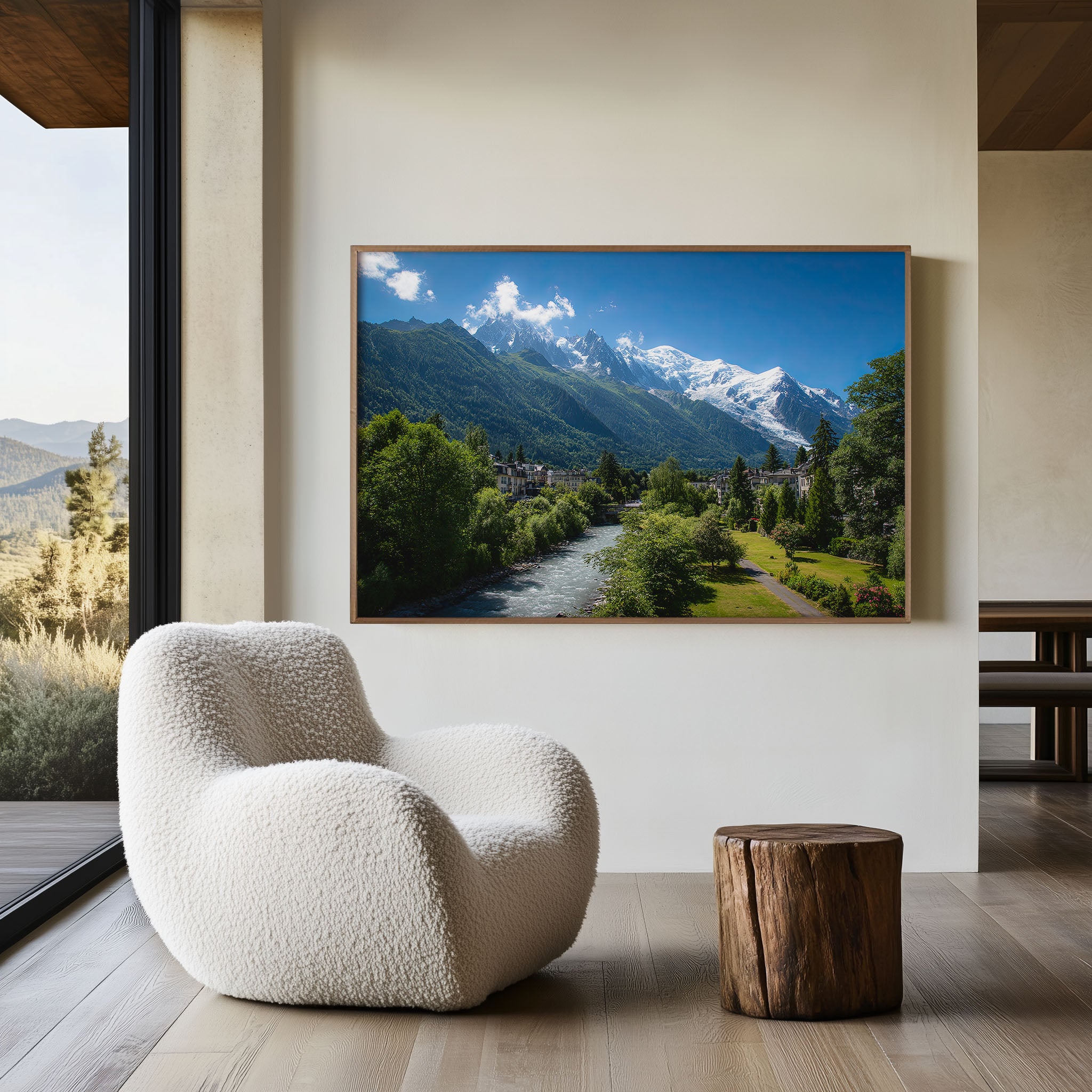 Mont Blanc Valley River Scenic Wall Art Print – Alpine Mountain Canvas