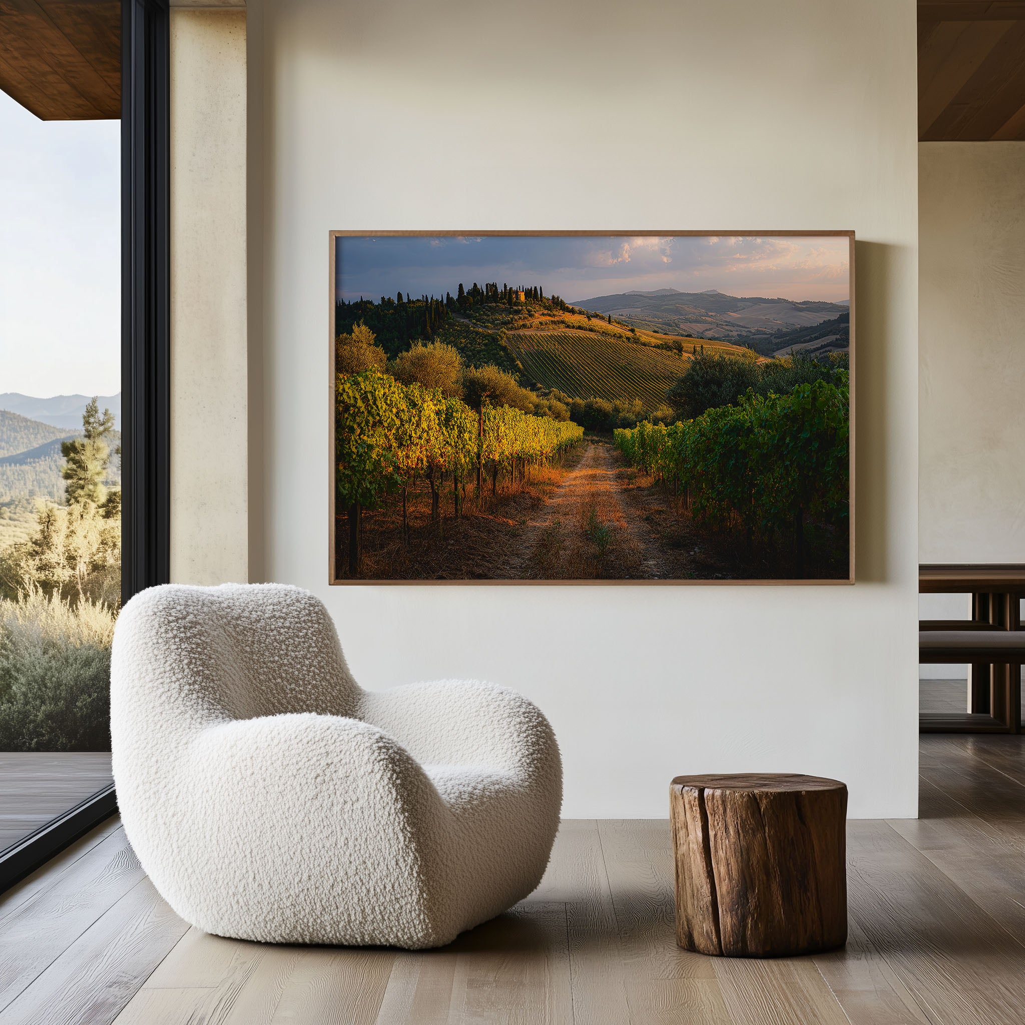 Tuscany Vineyard Wall Art – Montalcino Italy Sunset Wine Country Landscape Print