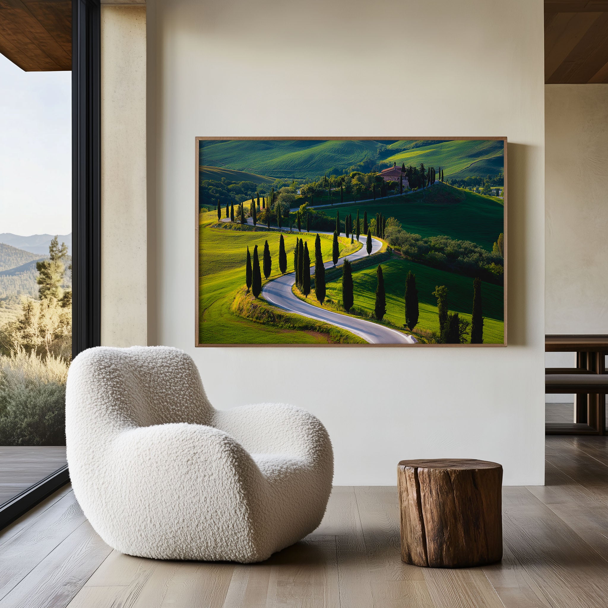 Tuscany Cypress Road Wall Art – Monticchiello Italy Rolling Hills Landscape Print