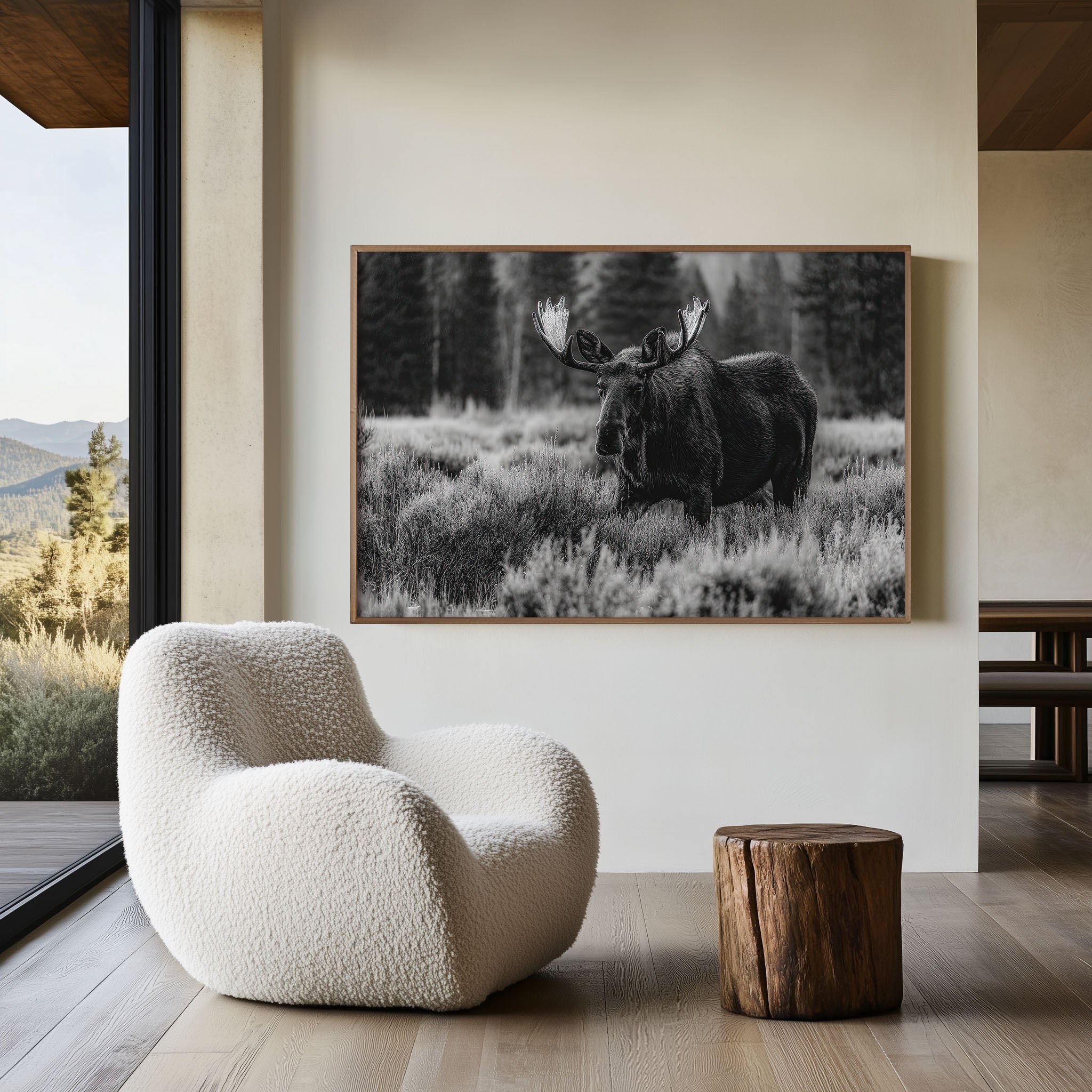 Moose Black & White Wildlife Wall Art Print
