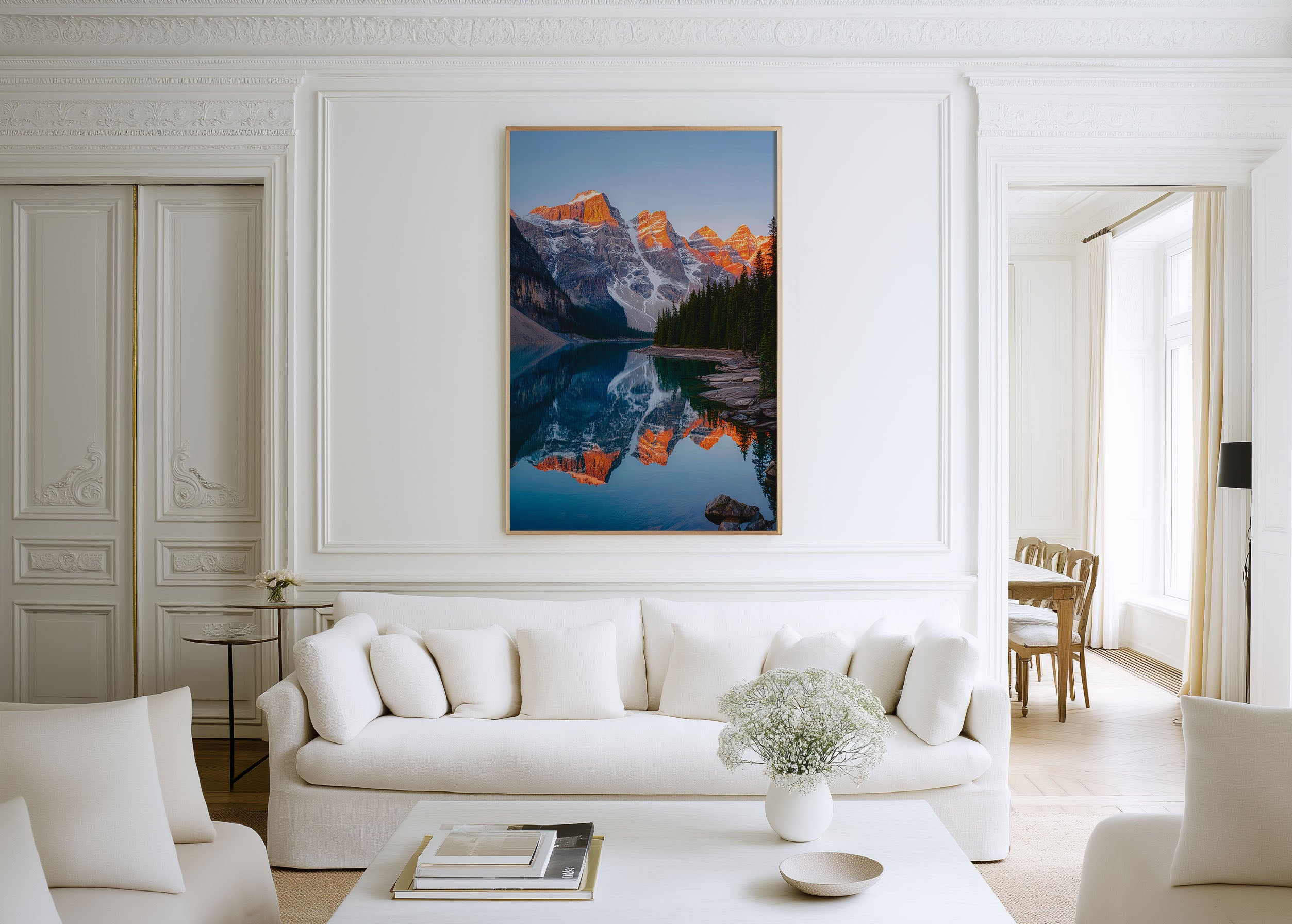 Moraine Lake Sunrise Wall Art – Canadian Rockies Reflection Canvas Print, Mountain Landscape Decor