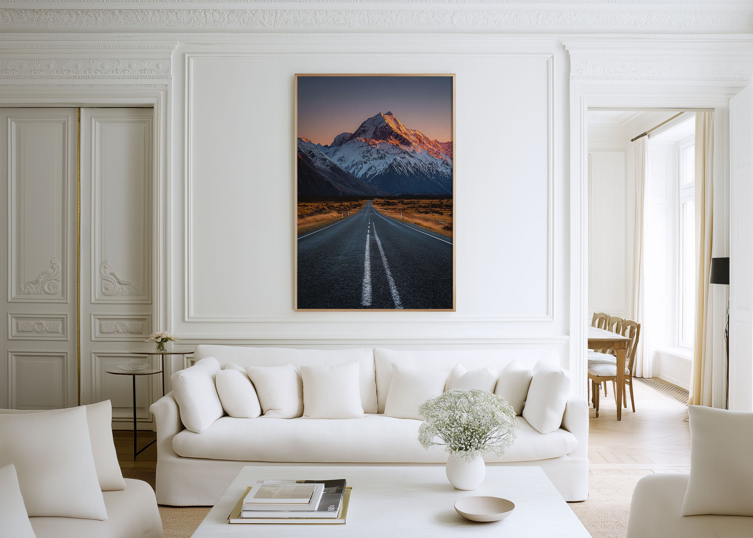 Mount Cook Straight Road Sunrise New Zealand Wall Art Print | New Zealand Landscape Photography Poster | Alpine Road Trip Nature Decor