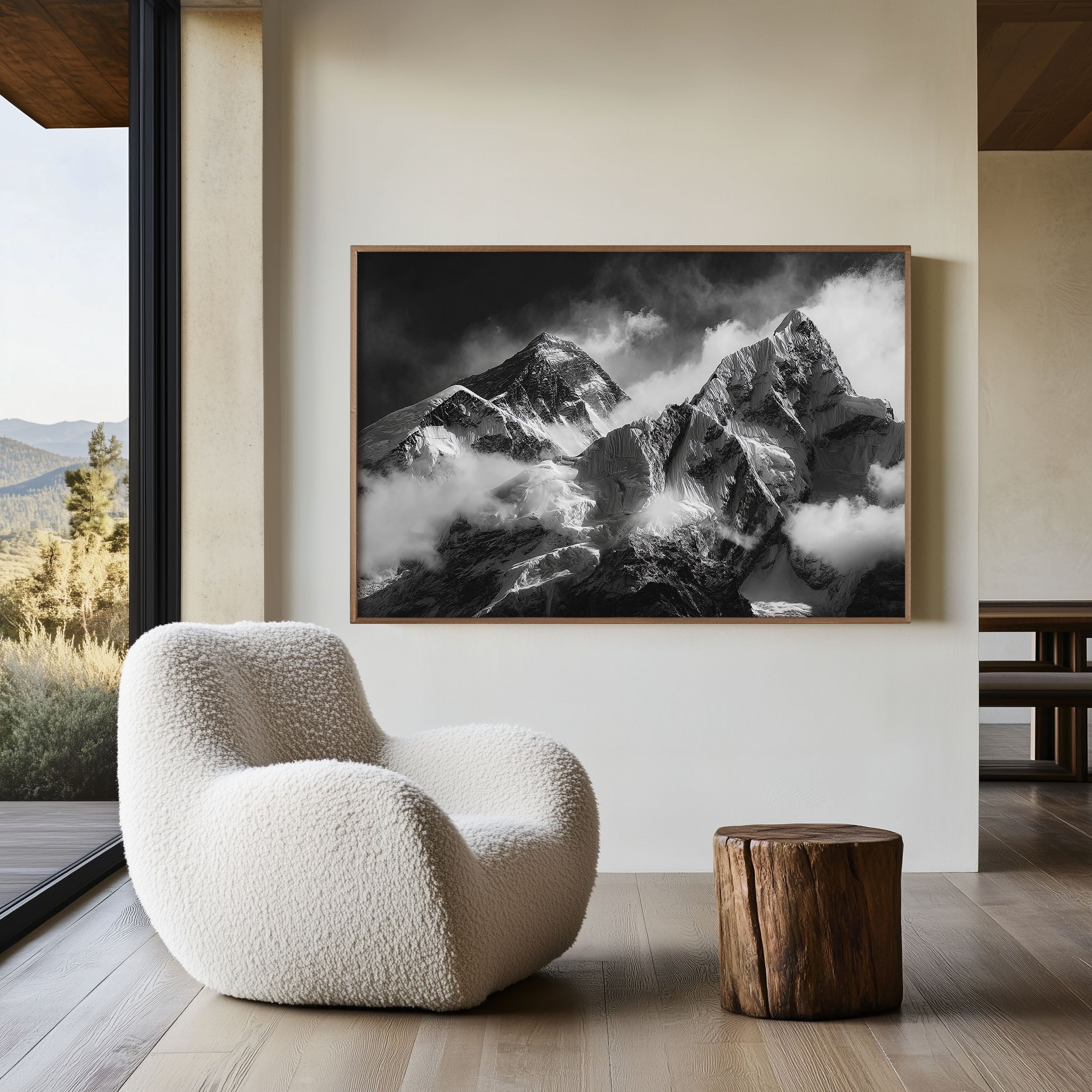 Mount Everest Black and White Wall Art Print – Himalayan Mountain Canvas