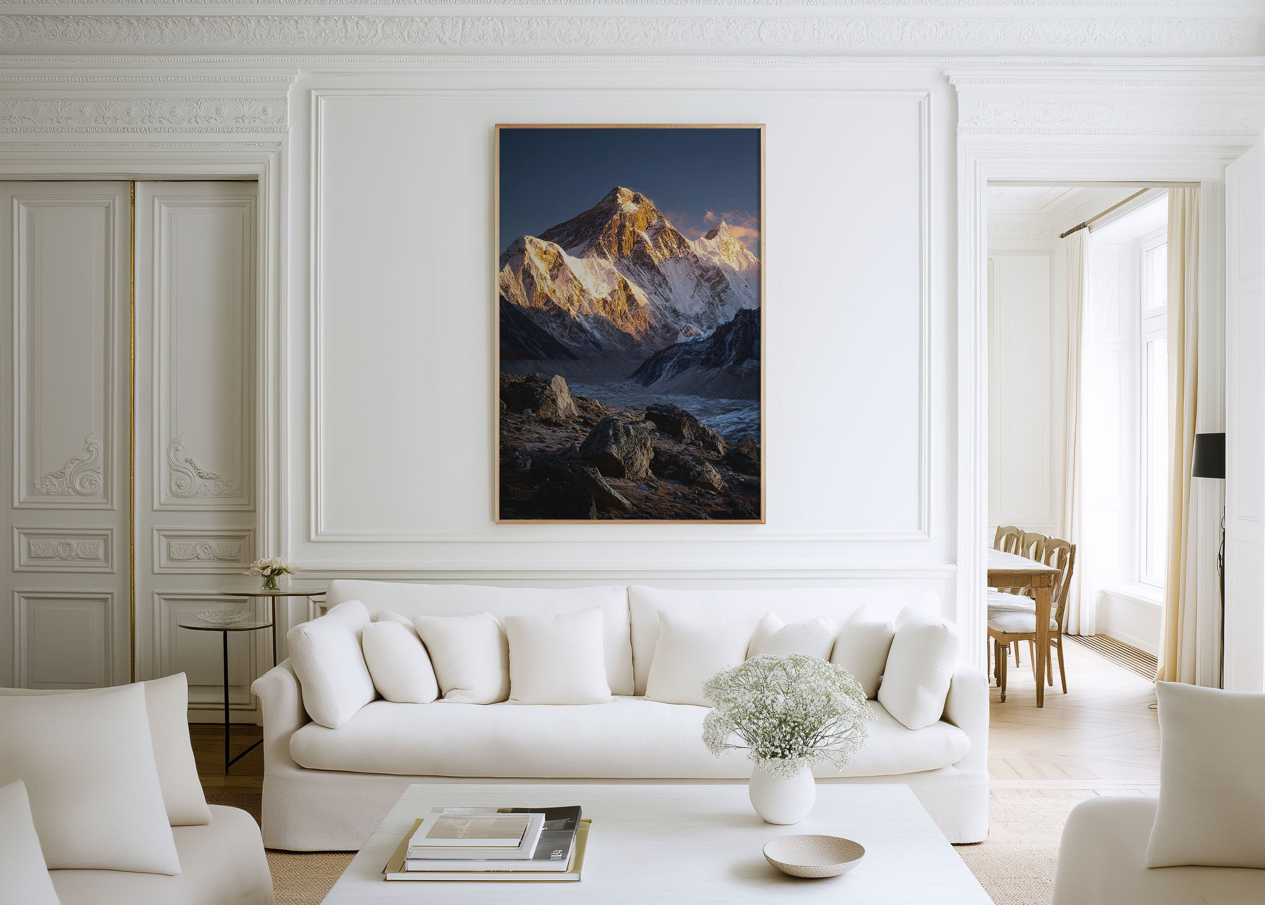 Mount Everest Sunrise Golden Light Himalaya Nepal Wall Art Print | World's Highest Peak Photography Poster | Mountain Adventure Nature Decor