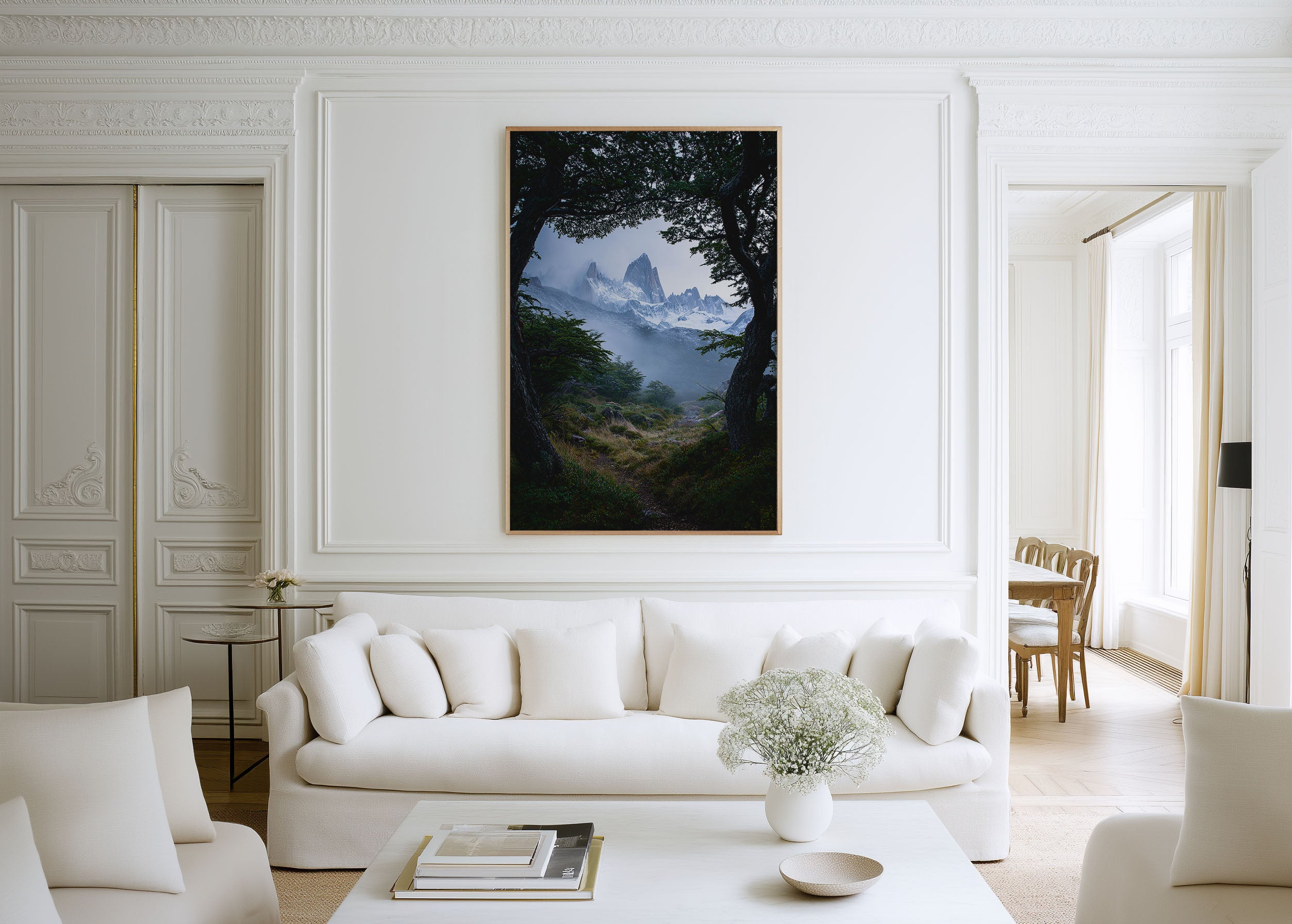 Mount Fitz Roy Misty Forest Trail Print | Patagonia Moody Blue Wall Art | El Chaltén Lenga Tree Frame Landscape Photography Poster