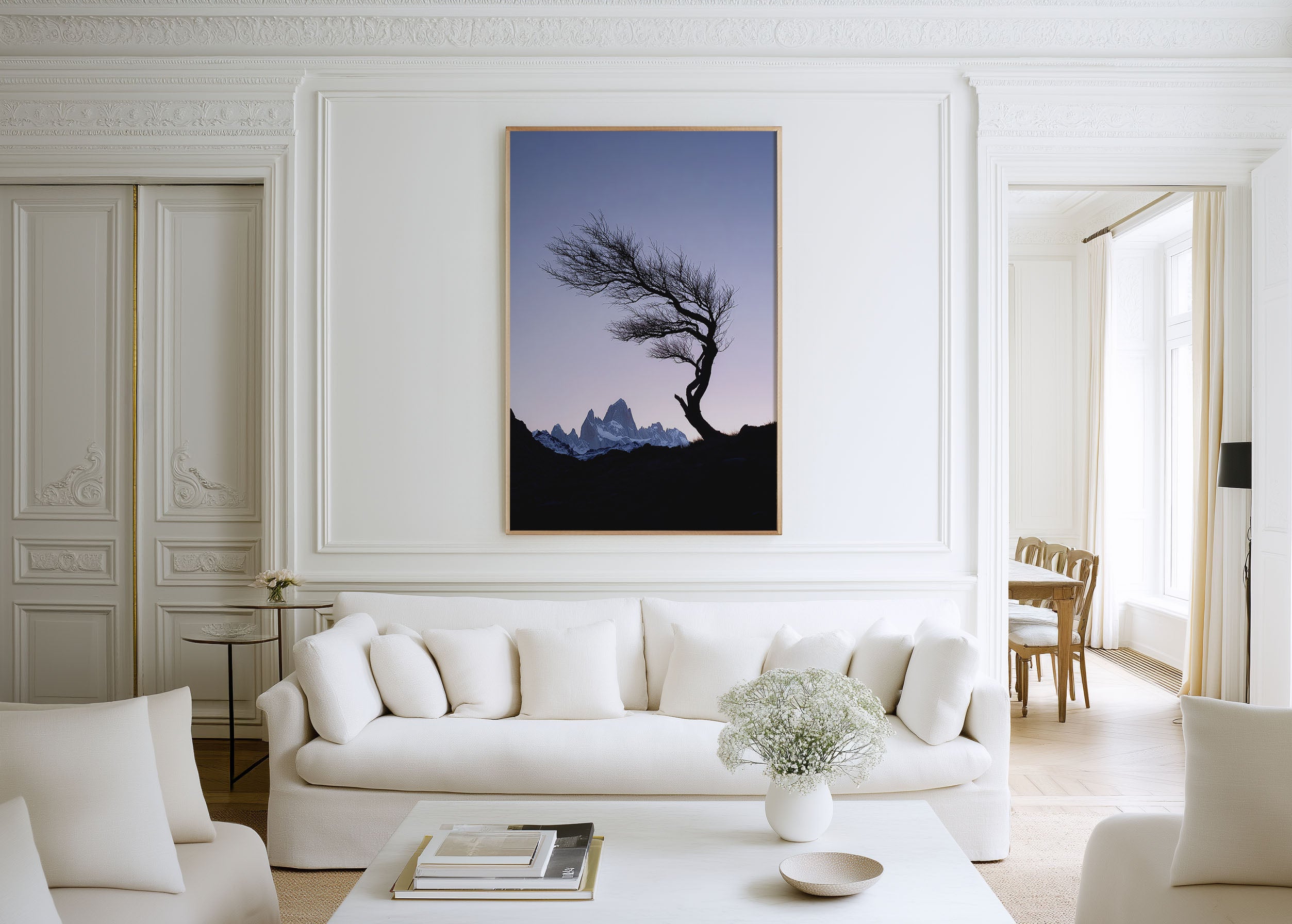 Mount Fitz Roy Dusk Silhouette Print | Patagonia Minimalist Wall Art | Wind Bent Tree Twilight Landscape Photography Poster