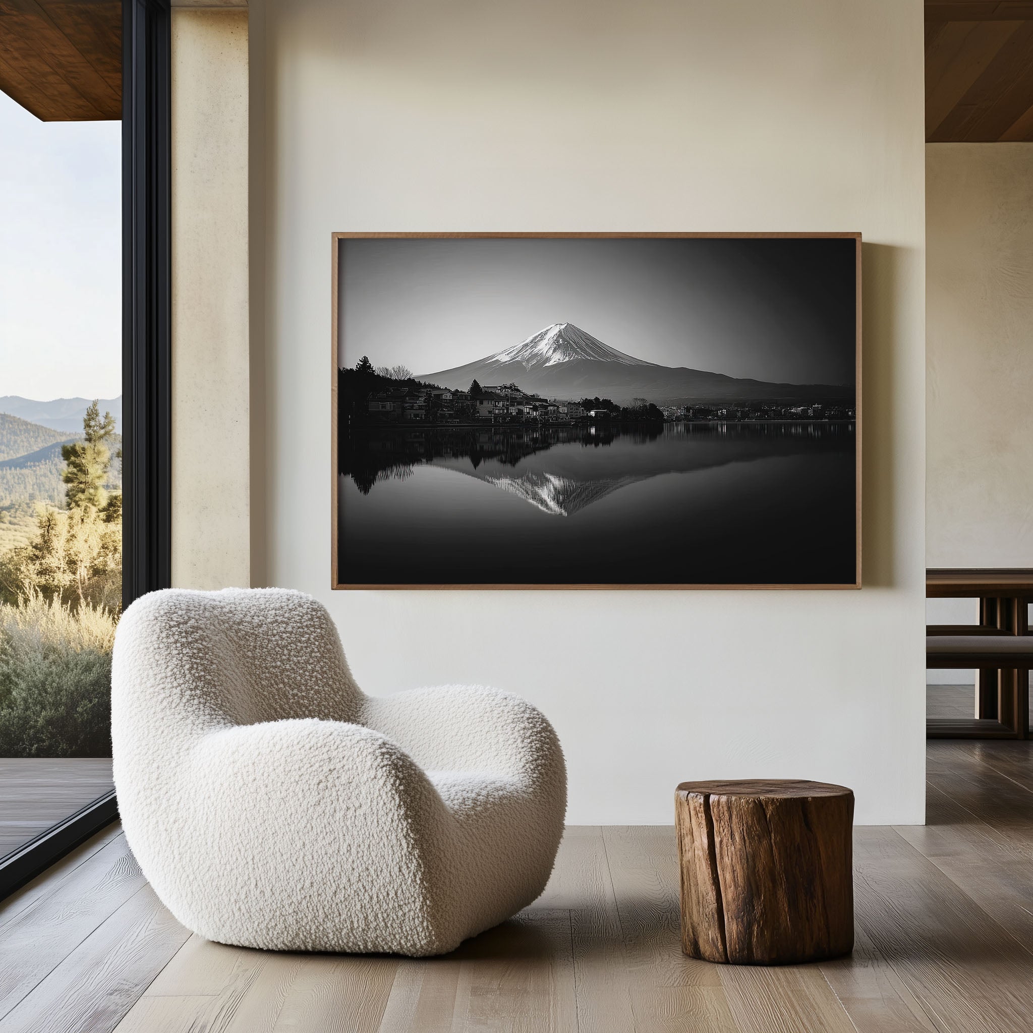Mount Fuji Black & White Canvas Wall Art Print