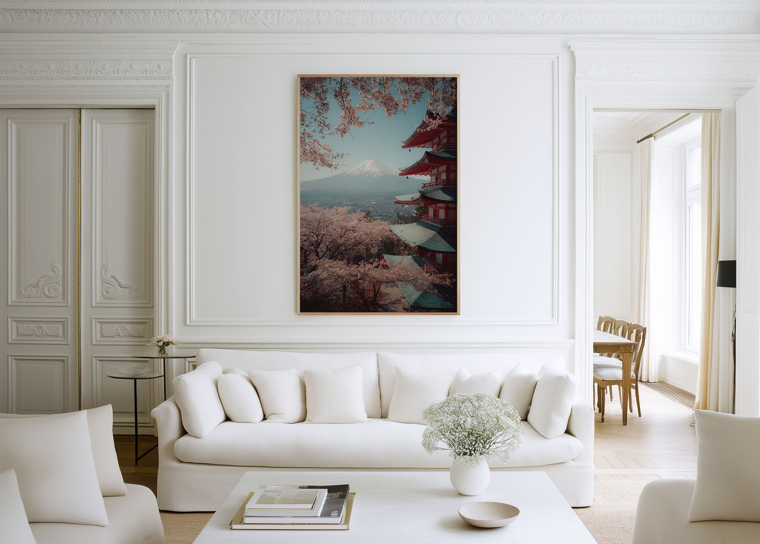 Mount Fuji Cherry Blossom Wall Art | Japan Sakura Pagoda Landscape Print