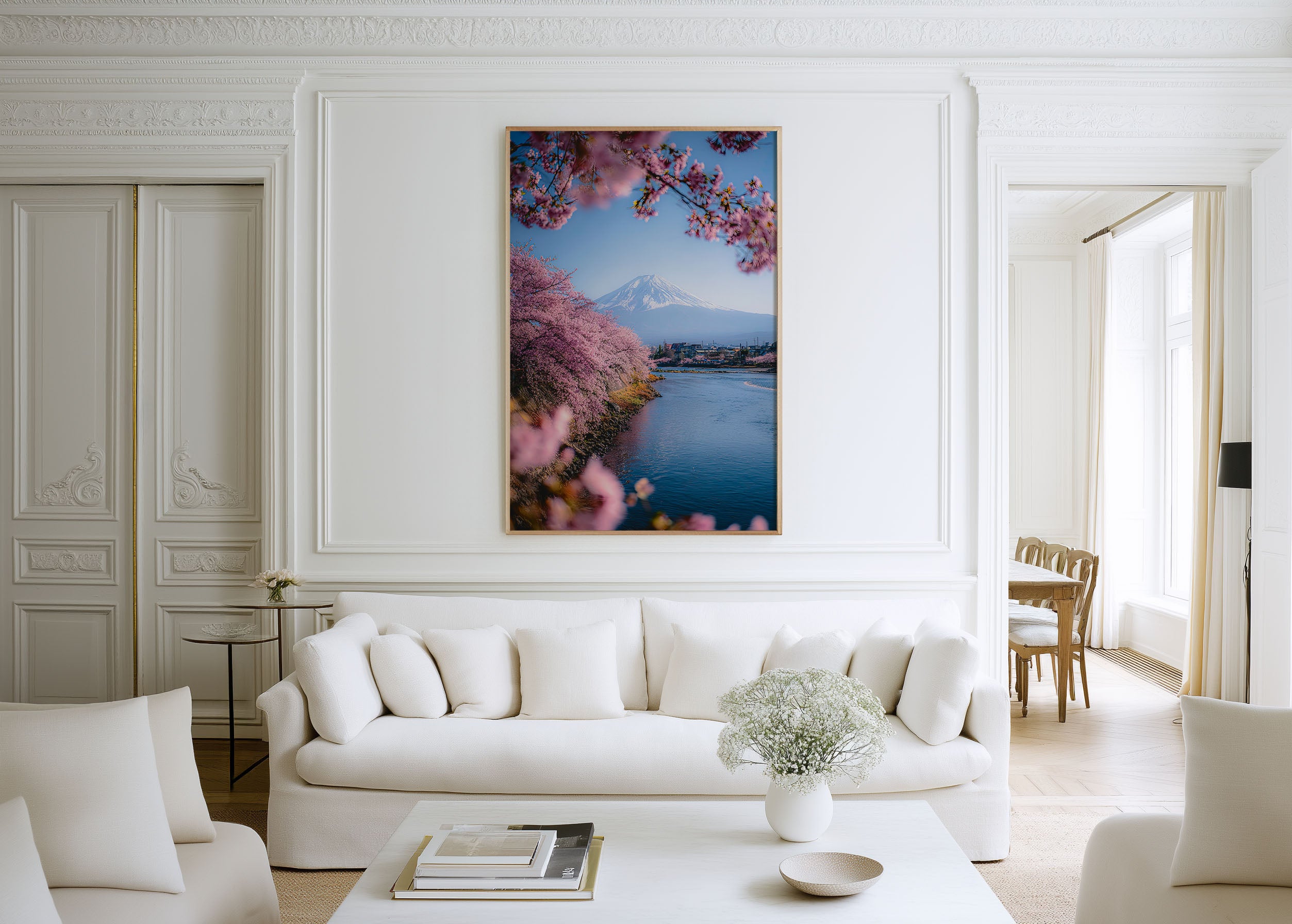 Mount Fuji Cherry Blossom Sakura River Wall Art Print | Japan Spring Landscape Photography Poster | Japanese Nature Decor