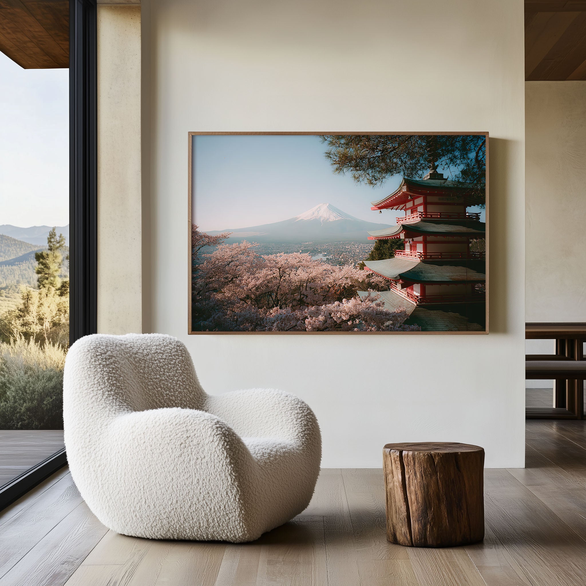 Mount Fuji Chureito Pagoda Japan Wall Art Print, Sakura Landscape