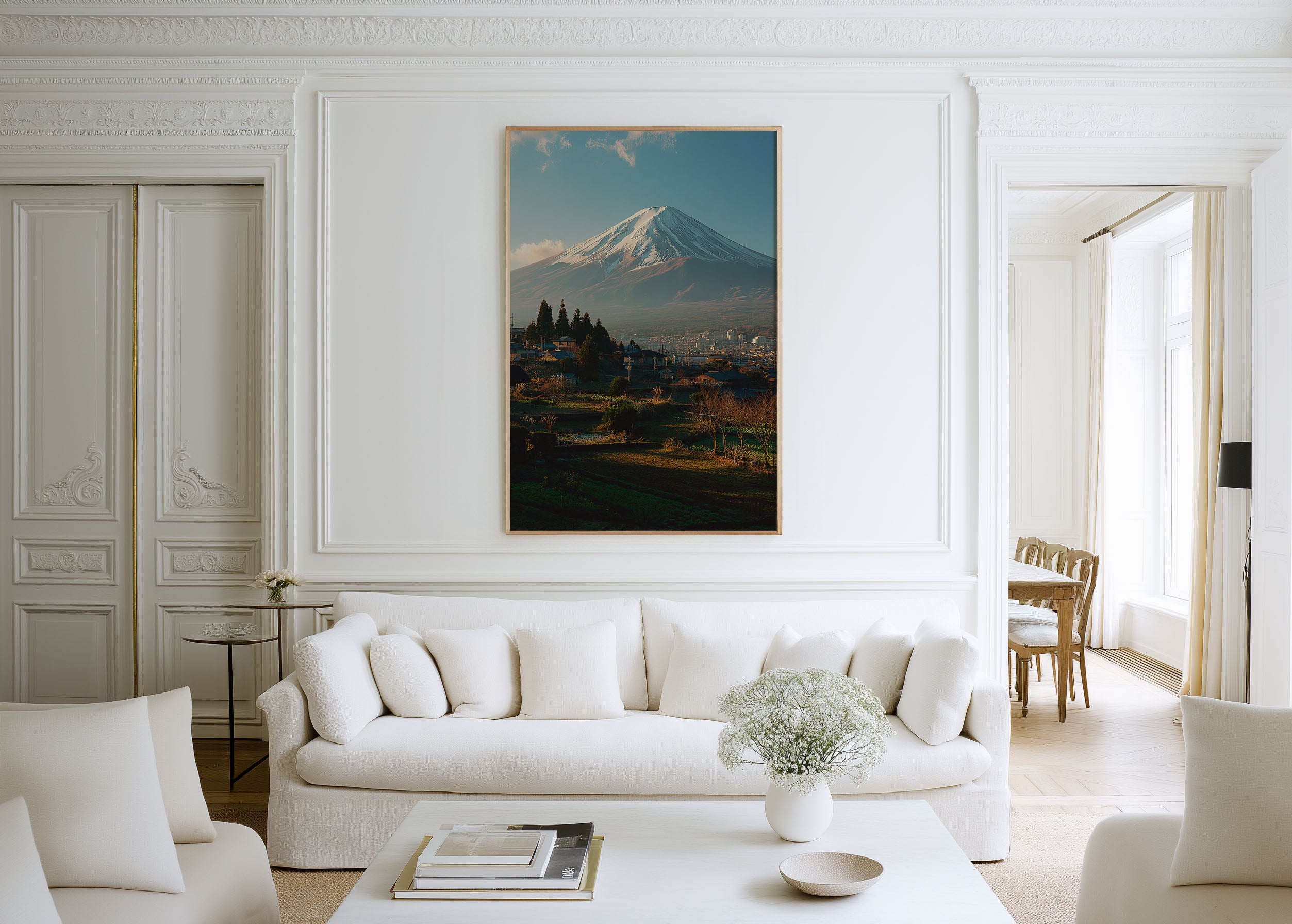 Mount Fuji Winter Countryside Wall Art Print | Fuji-san Village Farmland Landscape Photography | Japan Travel Poster | Japandi Home Decor