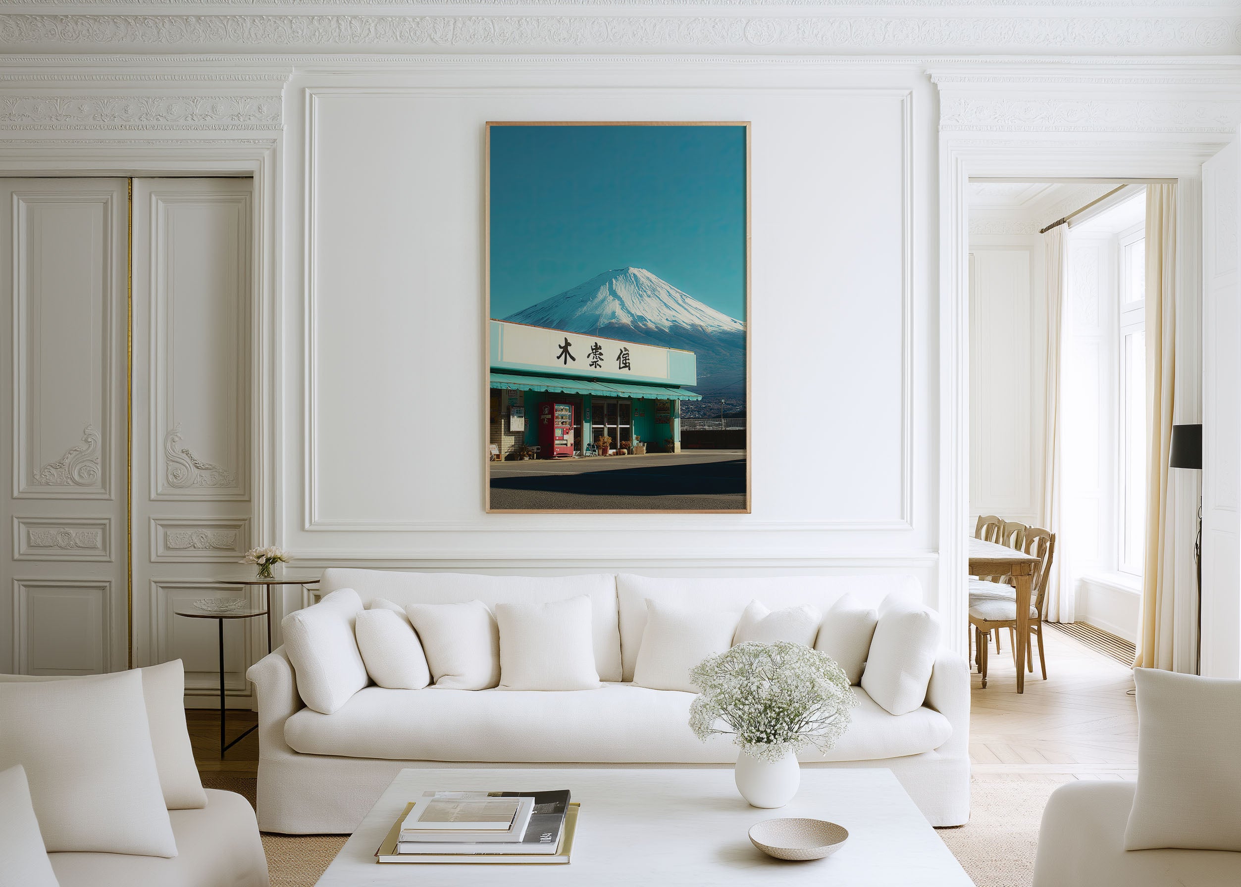 Mount Fuji Japanese Storefront | Teal & Snow Wall Art Print