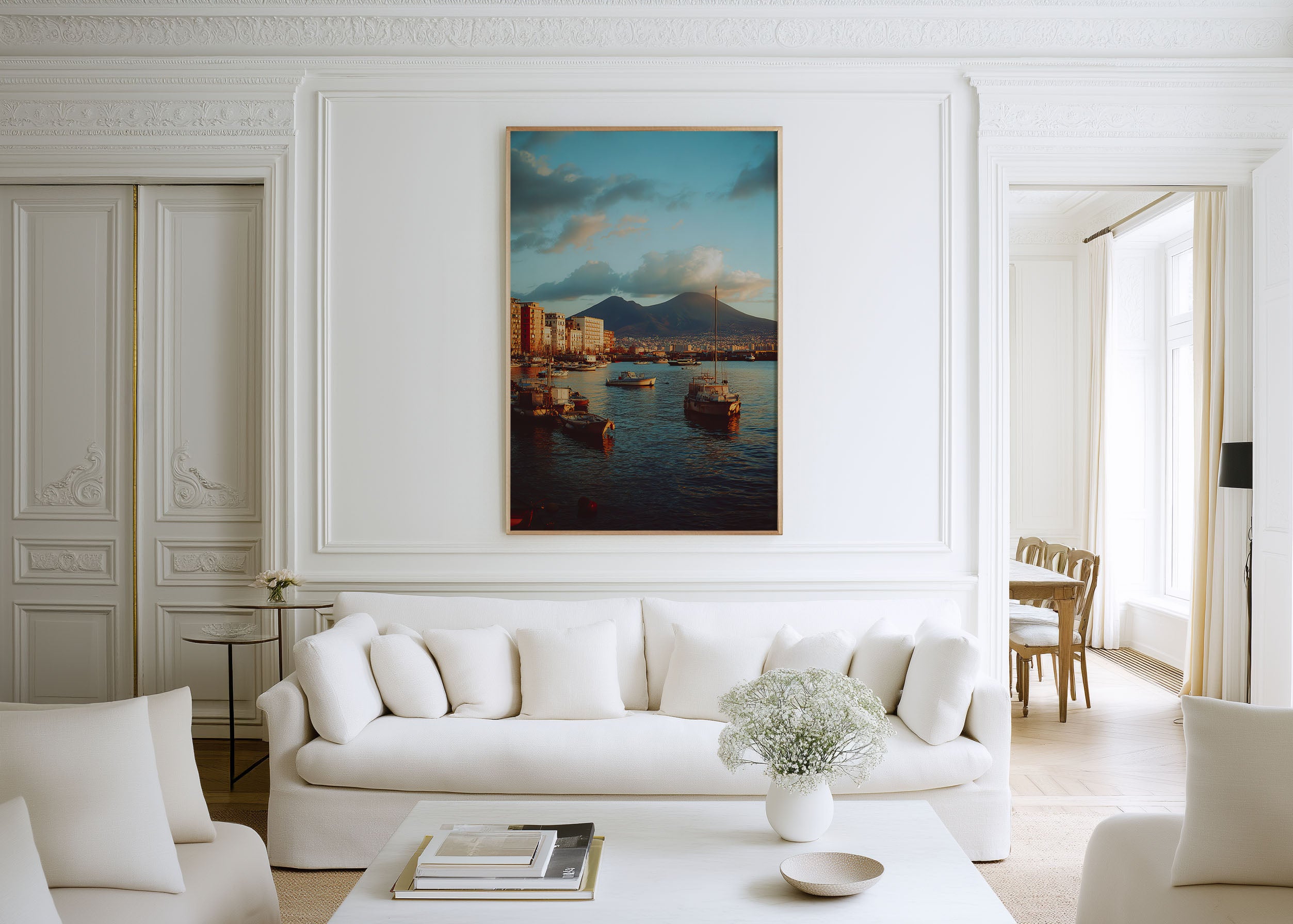 Mount Vesuvius Naples Harbor Wall Art | Italian Coastal Sunset Print