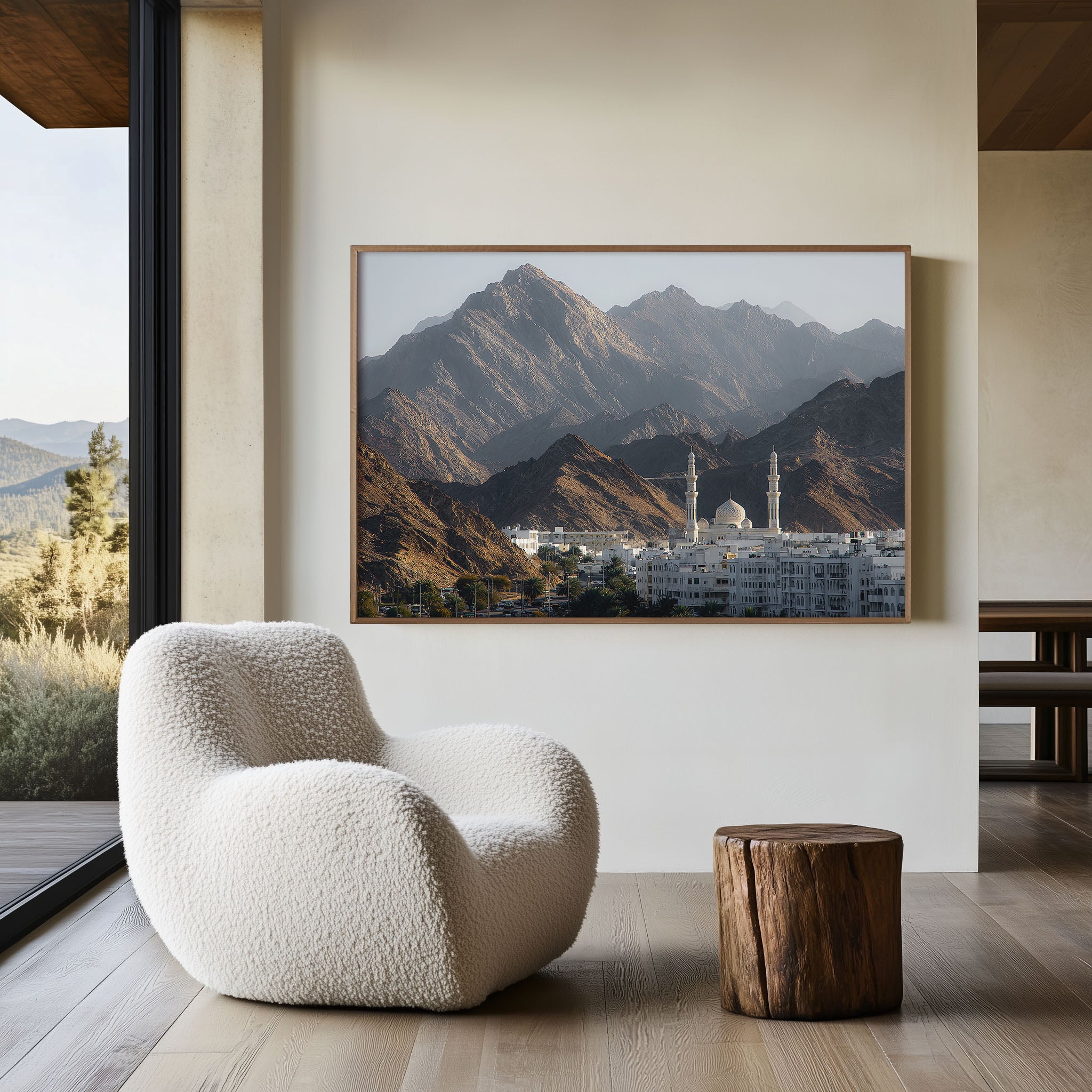 Muscat Oman Skyline Wall Art Print | Mountains & Mosque Cityscape