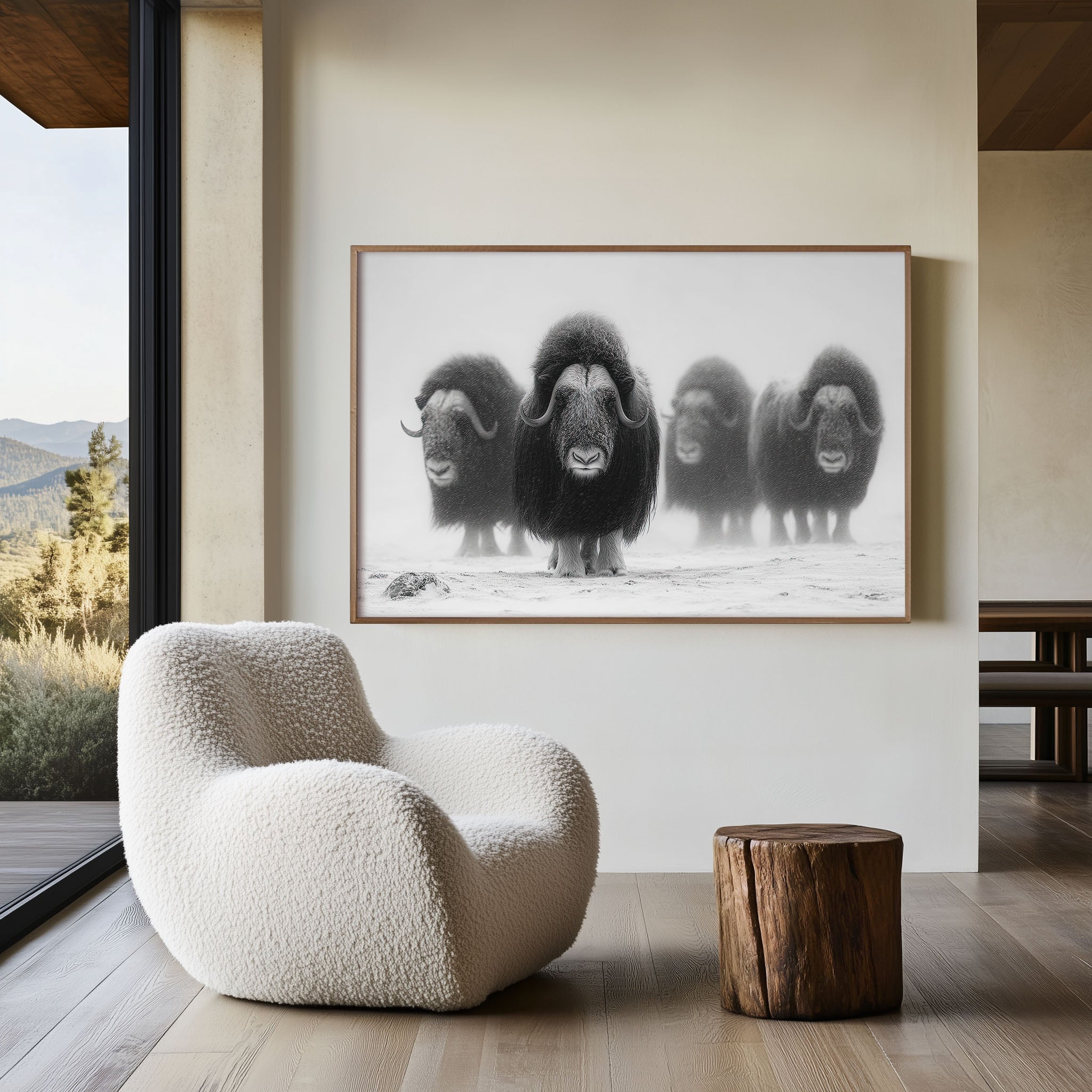 Musk Ox Herd Black & White Wildlife Wall Art