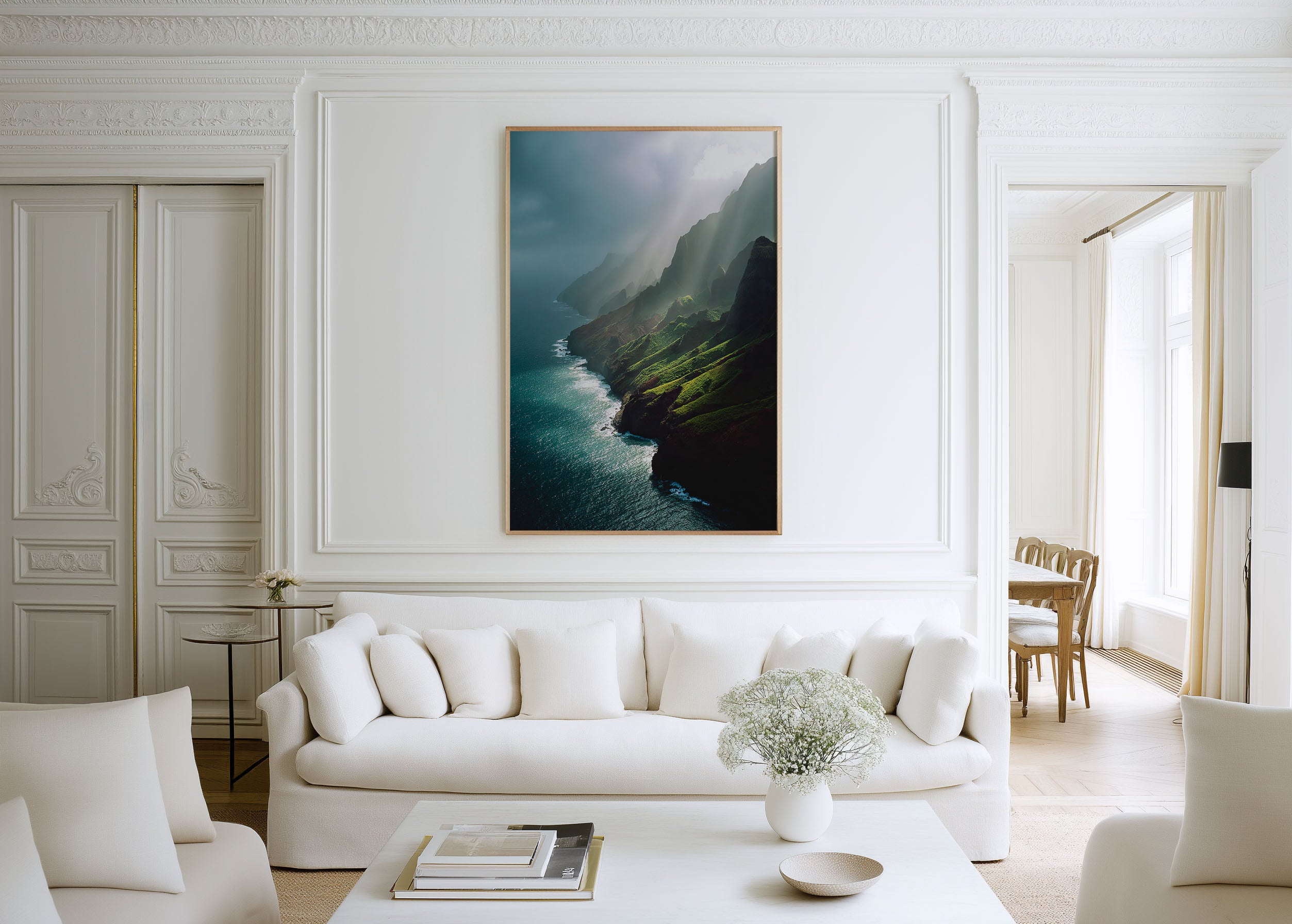 Na Pali Coast Sun Rays Wall Art Print | Hawaii Ocean Cliff Canvas