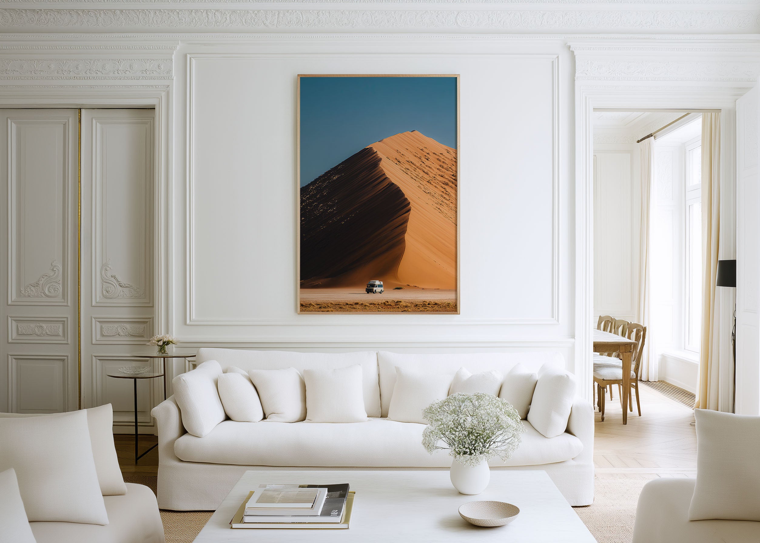 Namibia Sand Dune Van Wall Art Print | Sossusvlei Desert Road Trip Photography | Africa Adventure Campervan Poster