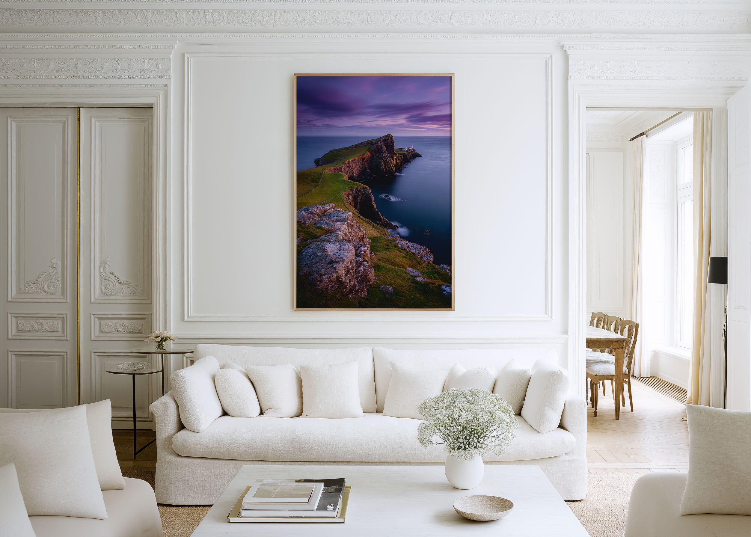 Neist Point Lighthouse Isle of Skye Wall Art Print | Scotland Coastal Sunset Photography | Purple Sky Clifftop Poster