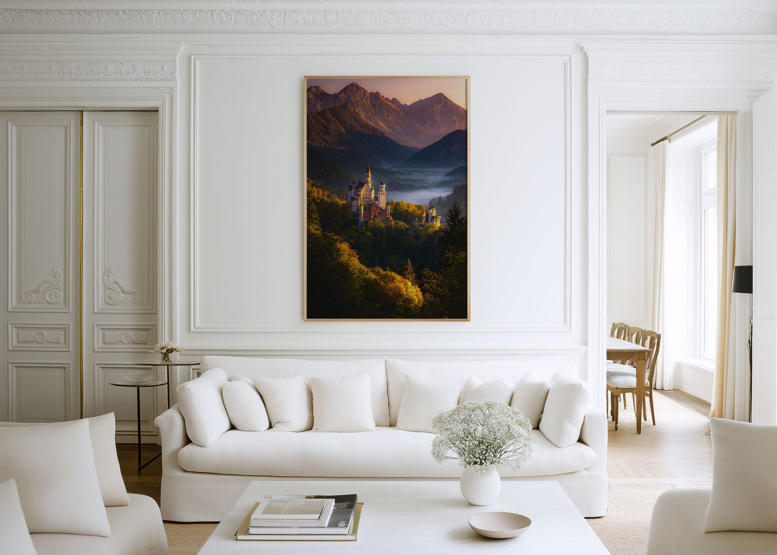 Neuschwanstein Castle Autumn Mist Wall Art Print | Bavaria Germany Travel Photography | Fairytale Castle Home Decor