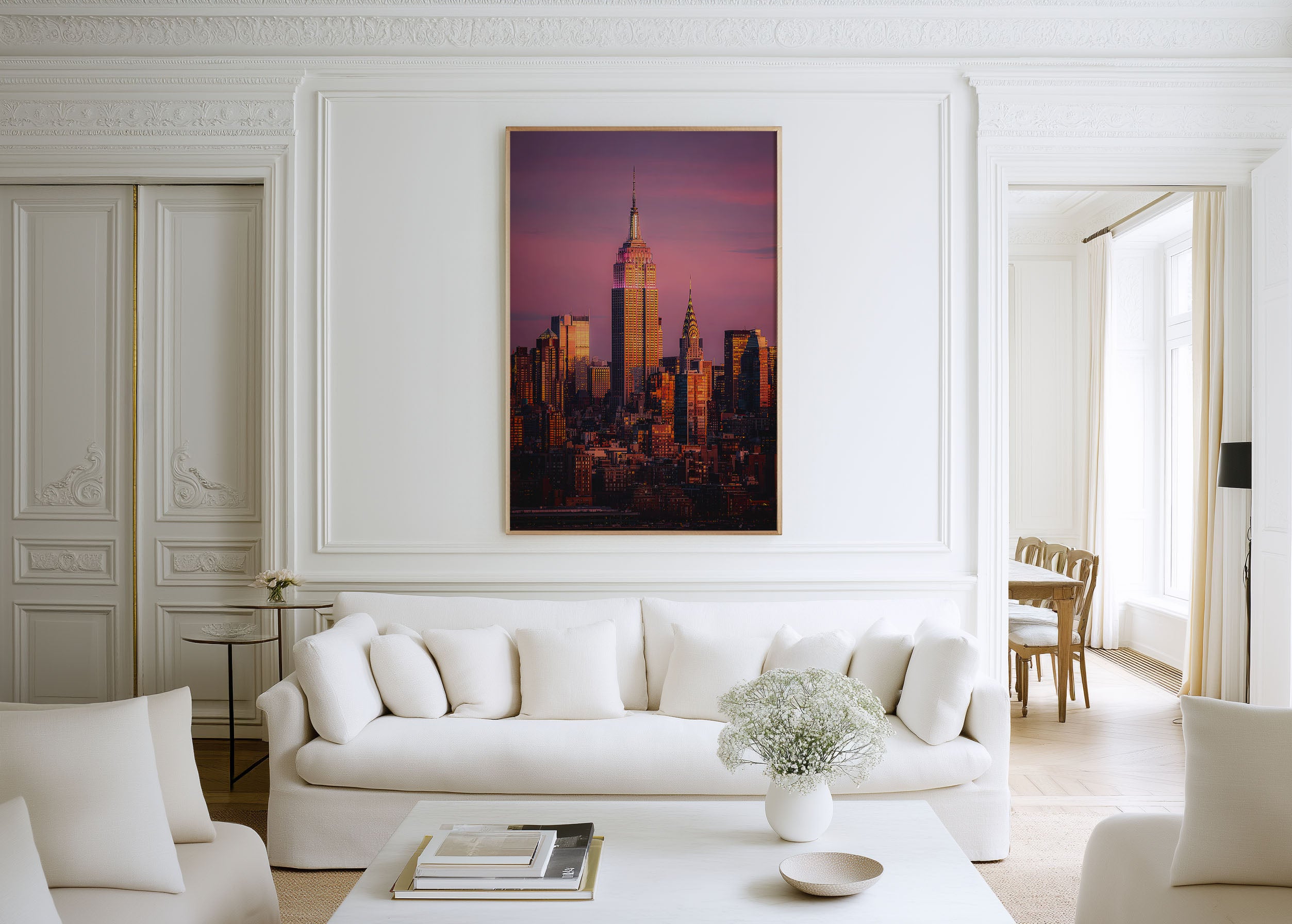 New York City Empire State Building Sunset Wall Art | Chrysler Building Manhattan Skyline Print | Travel Photography Poster